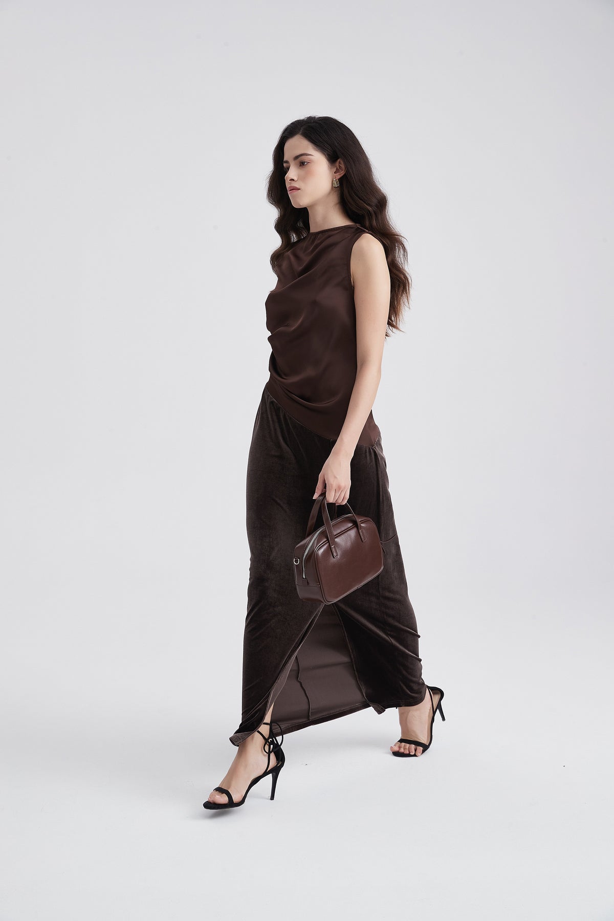 Sleeveless Draped Maxi Dress with Side Slit