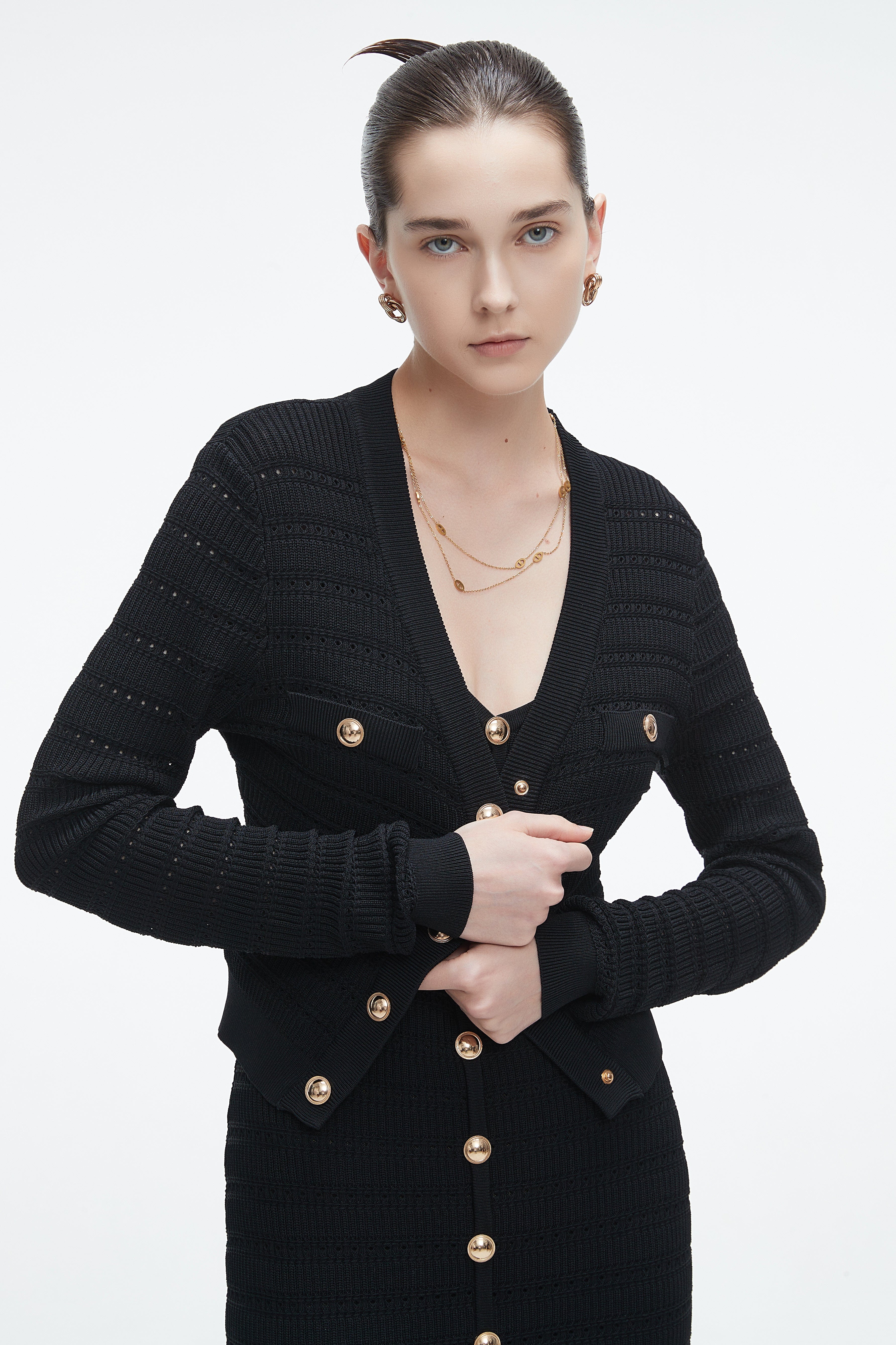 Long-Sleeve Knitted Sweater With Lace Details