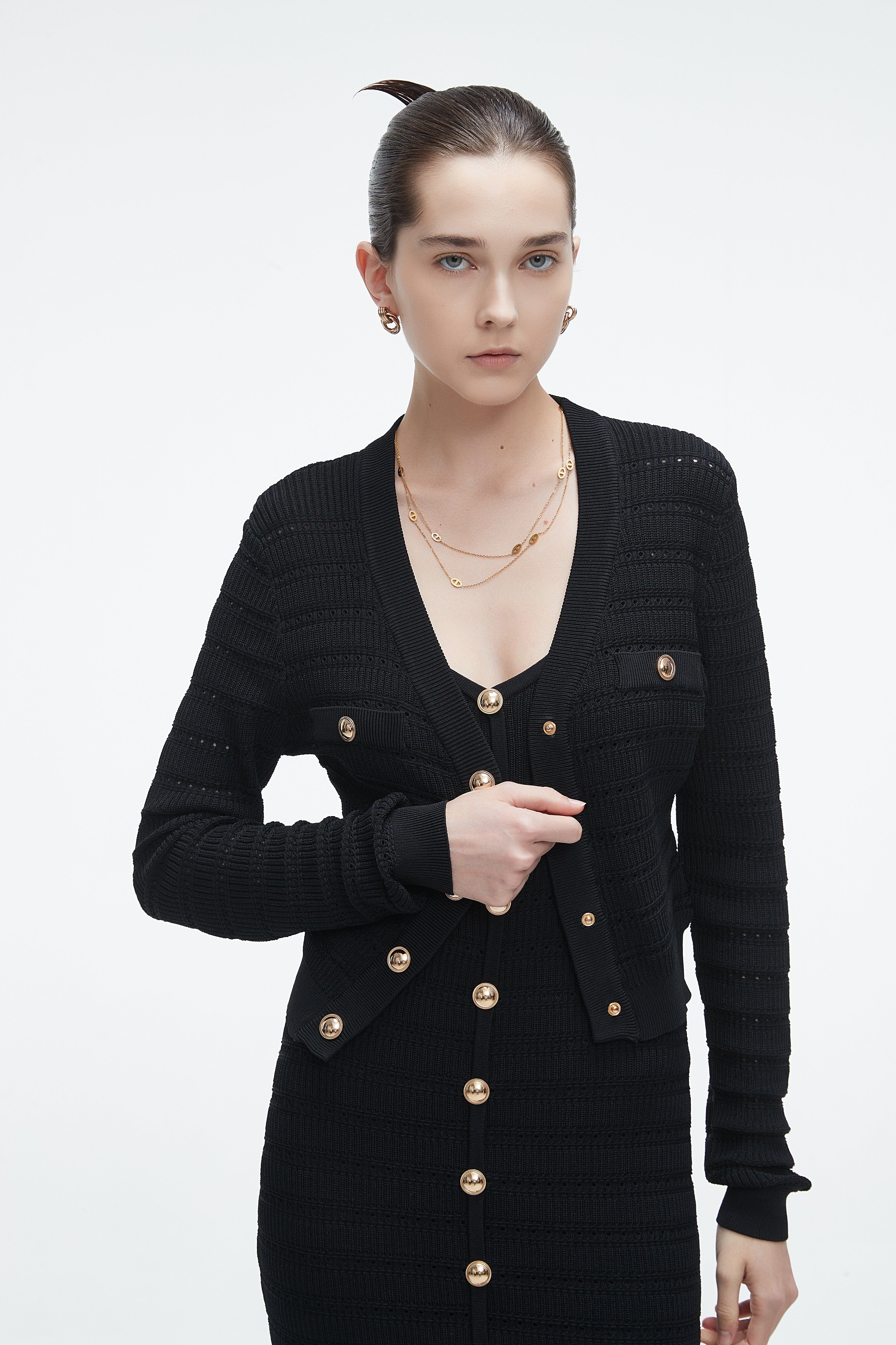 Long-Sleeve Knitted Sweater With Lace Details