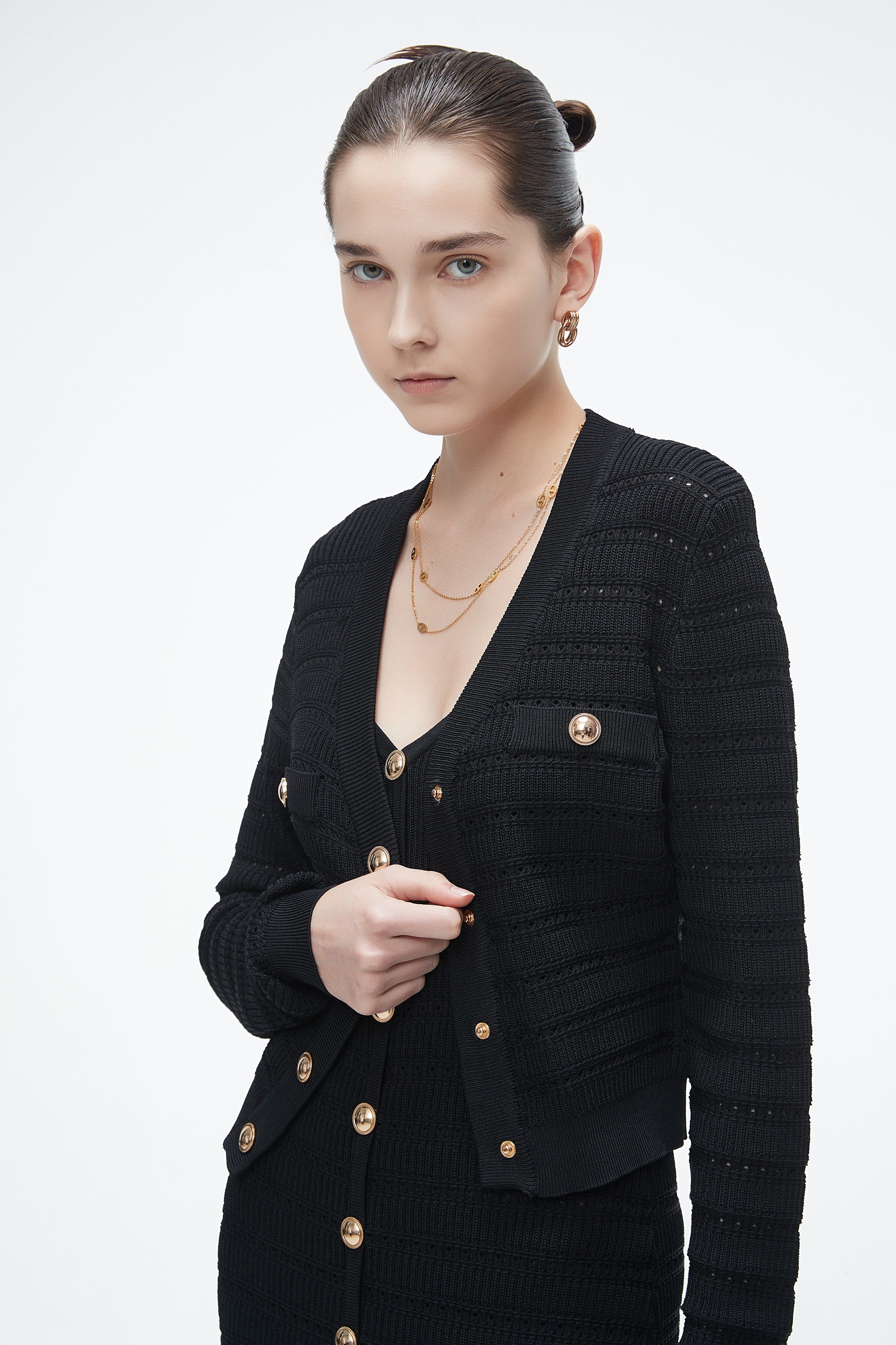 Long-Sleeve Knitted Sweater With Lace Details