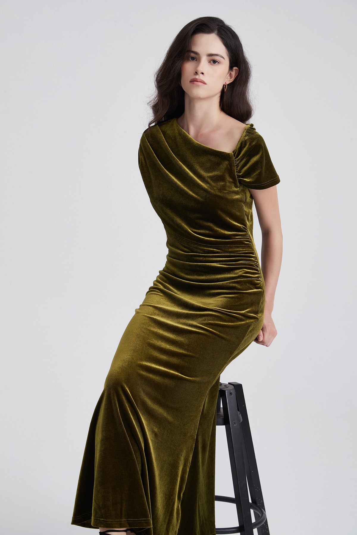 Maxi Dress with Shoulder Ruffles and Short Sleeves