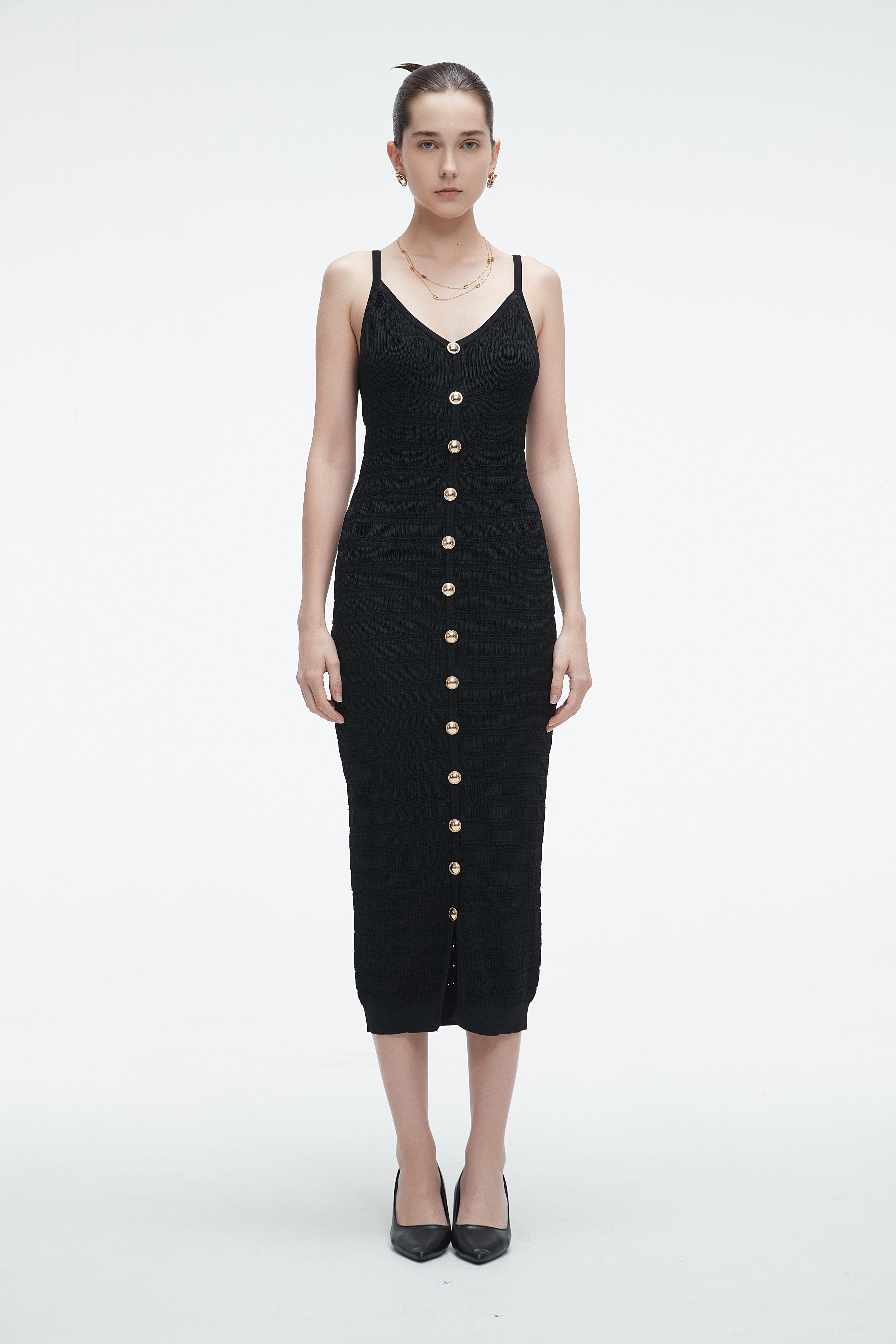 Midi Dress With Straps And Plain Front Buttons