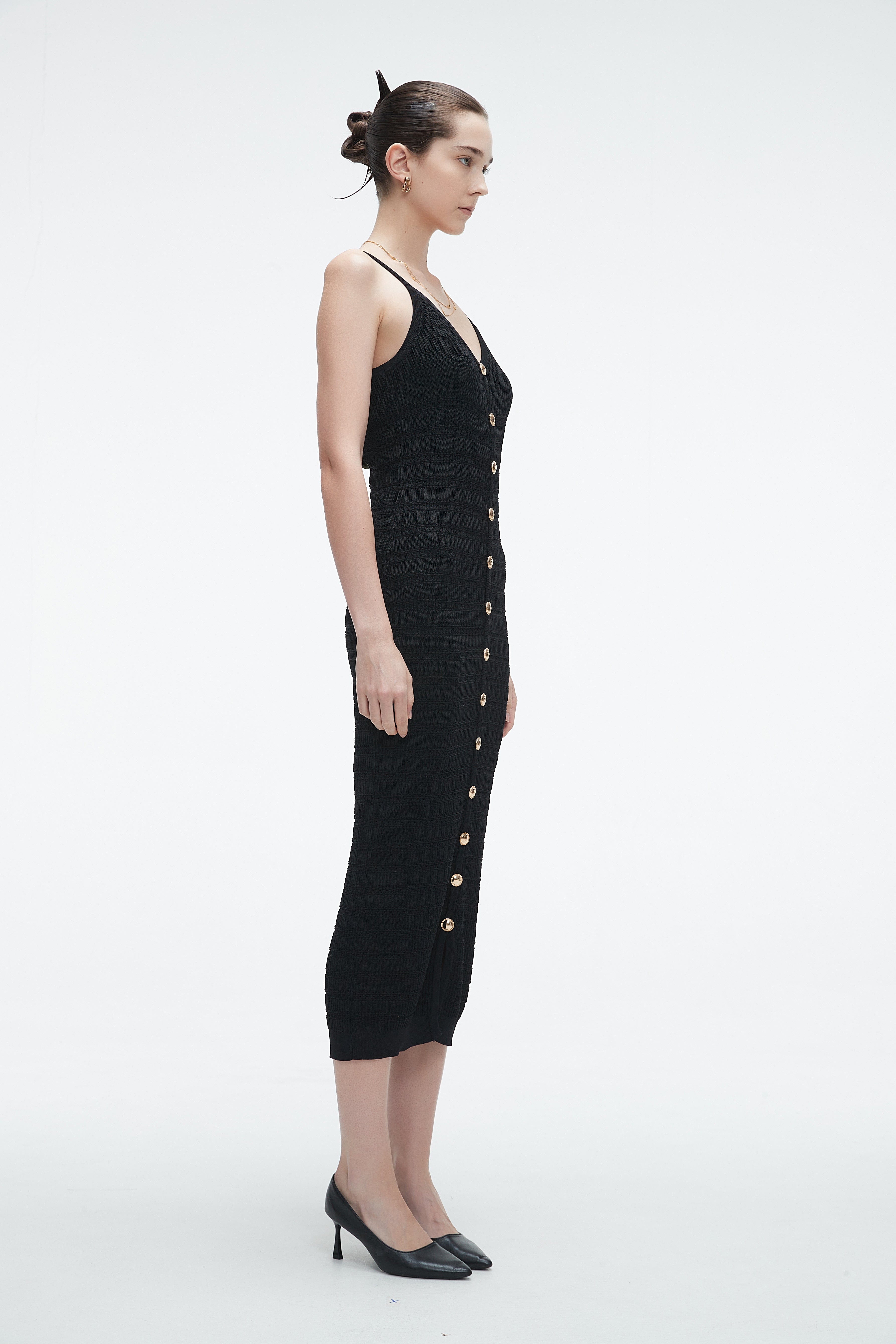 Midi Dress With Straps And Plain Front Buttons