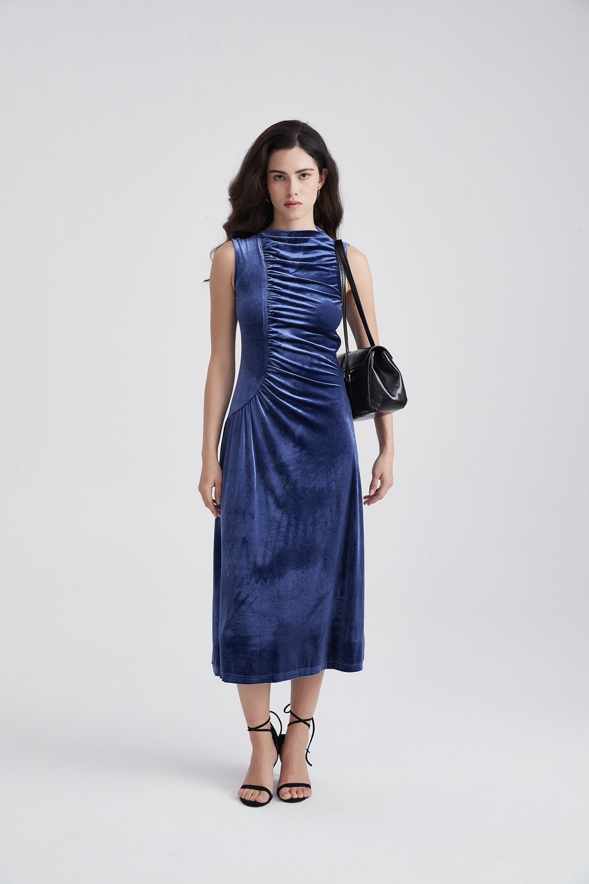 Sleeveless Velvet Midi Dress with High Neck