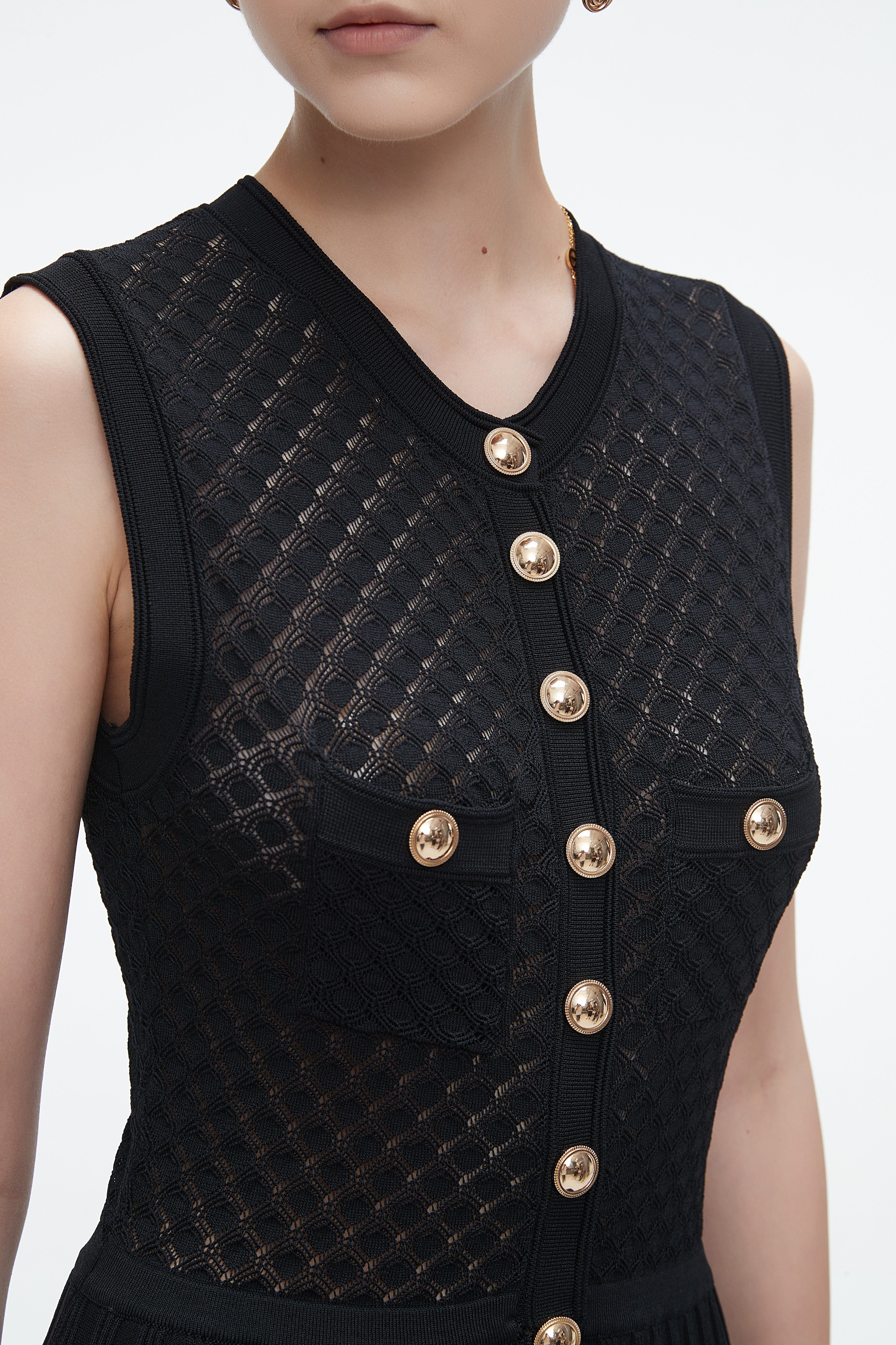 Midi Dress With Front Buttons And Slit