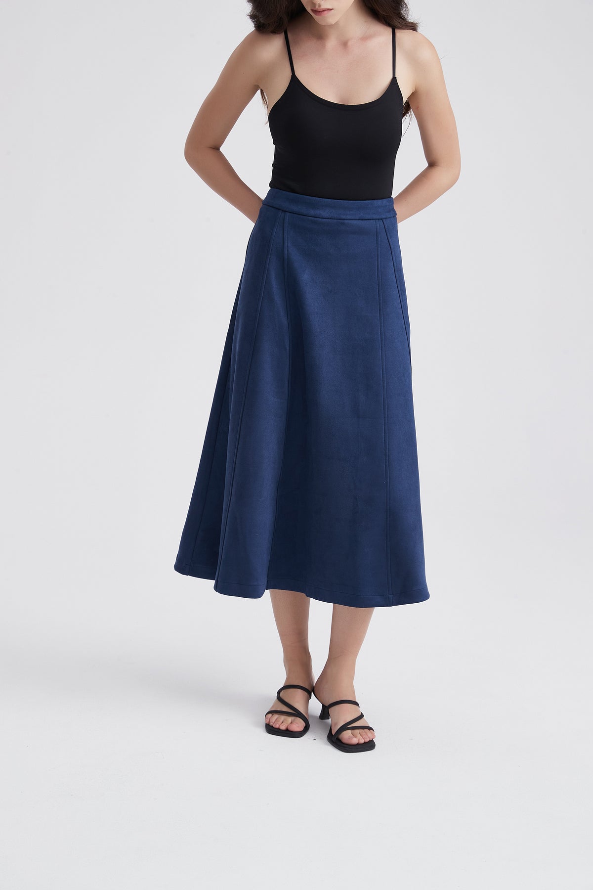 Wide Midi Skirt with Suede-Look Finish