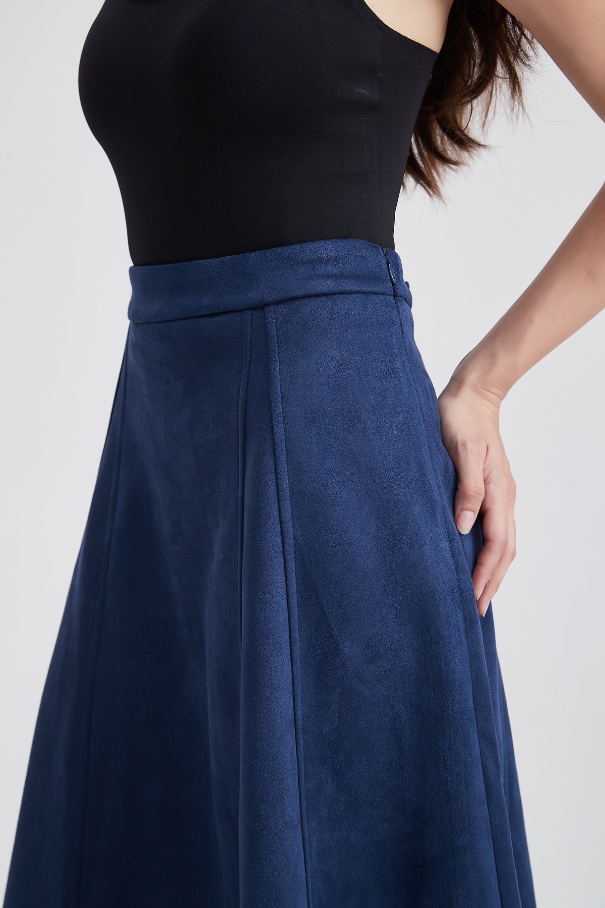 Wide Midi Skirt with Suede-Look Finish