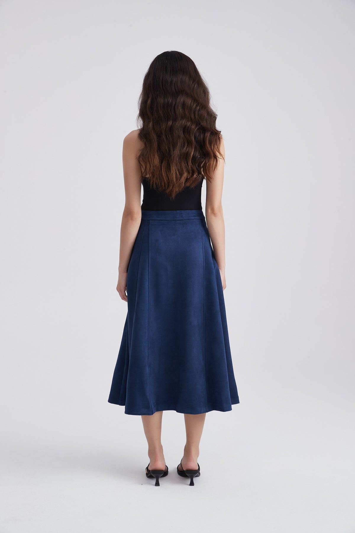 Wide Midi Skirt with Suede-Look Finish