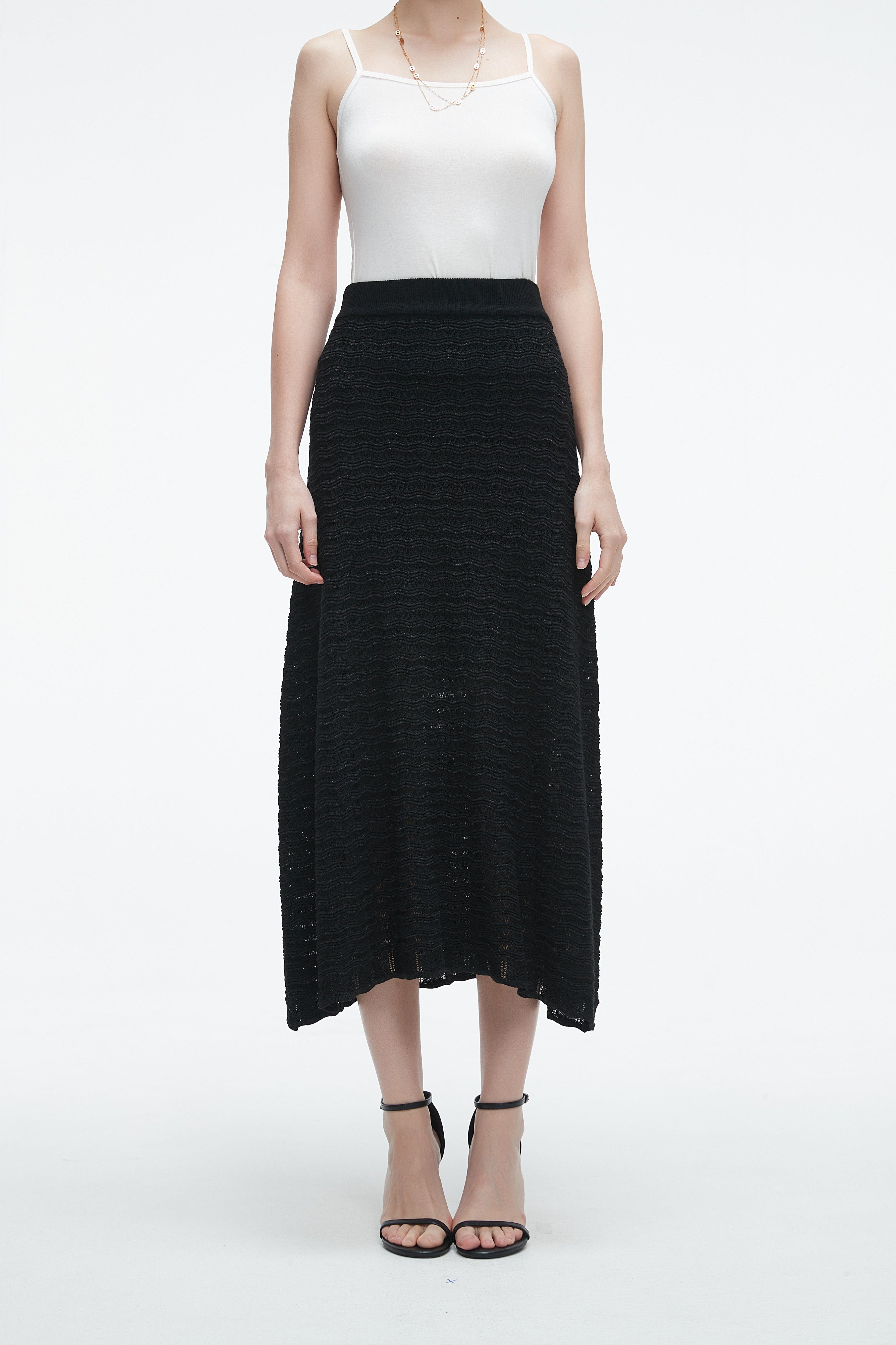 High-Waisted Ribbed Midi Skirt