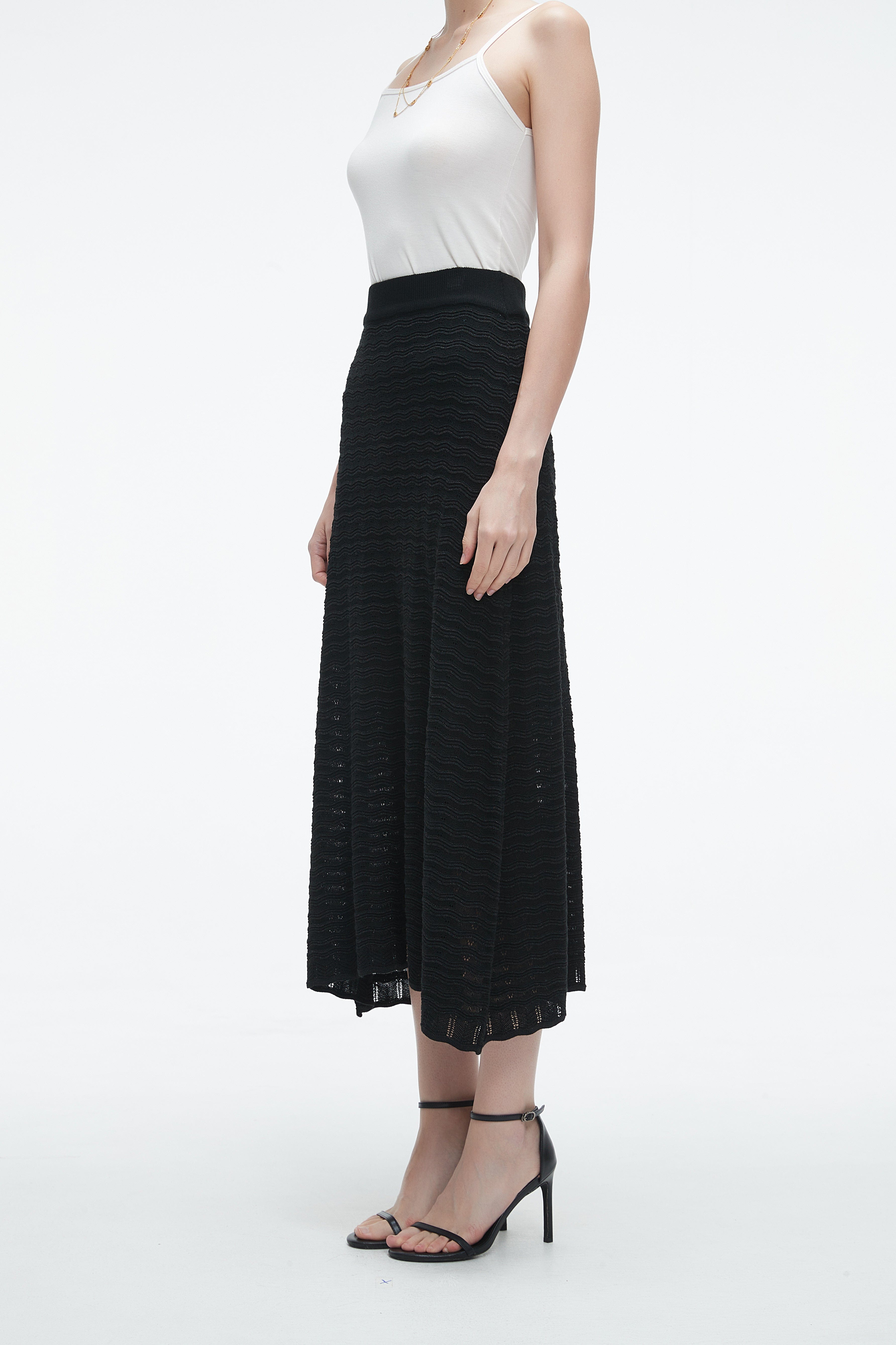 High-Waisted Ribbed Midi Skirt