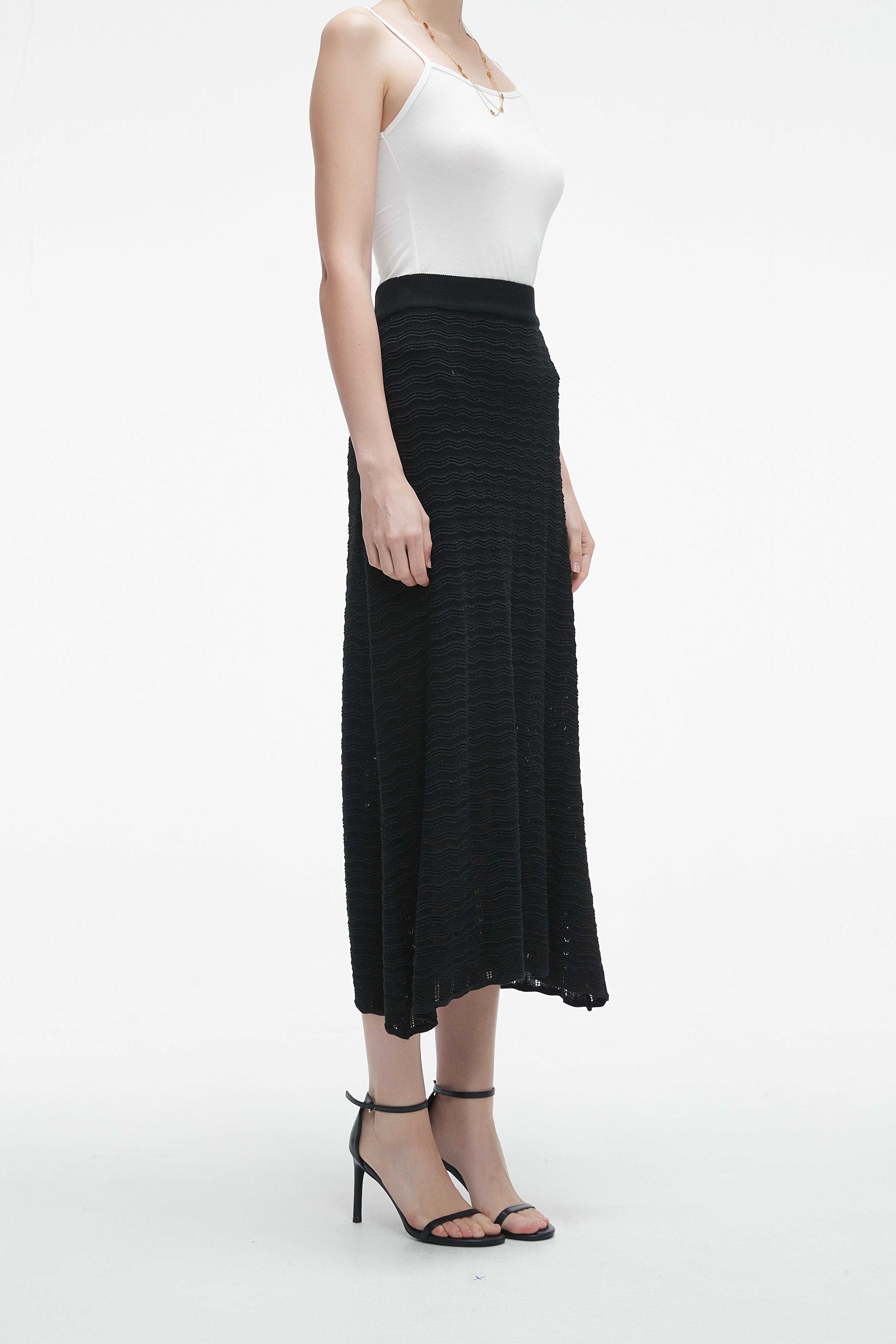 High-Waisted Ribbed Midi Skirt
