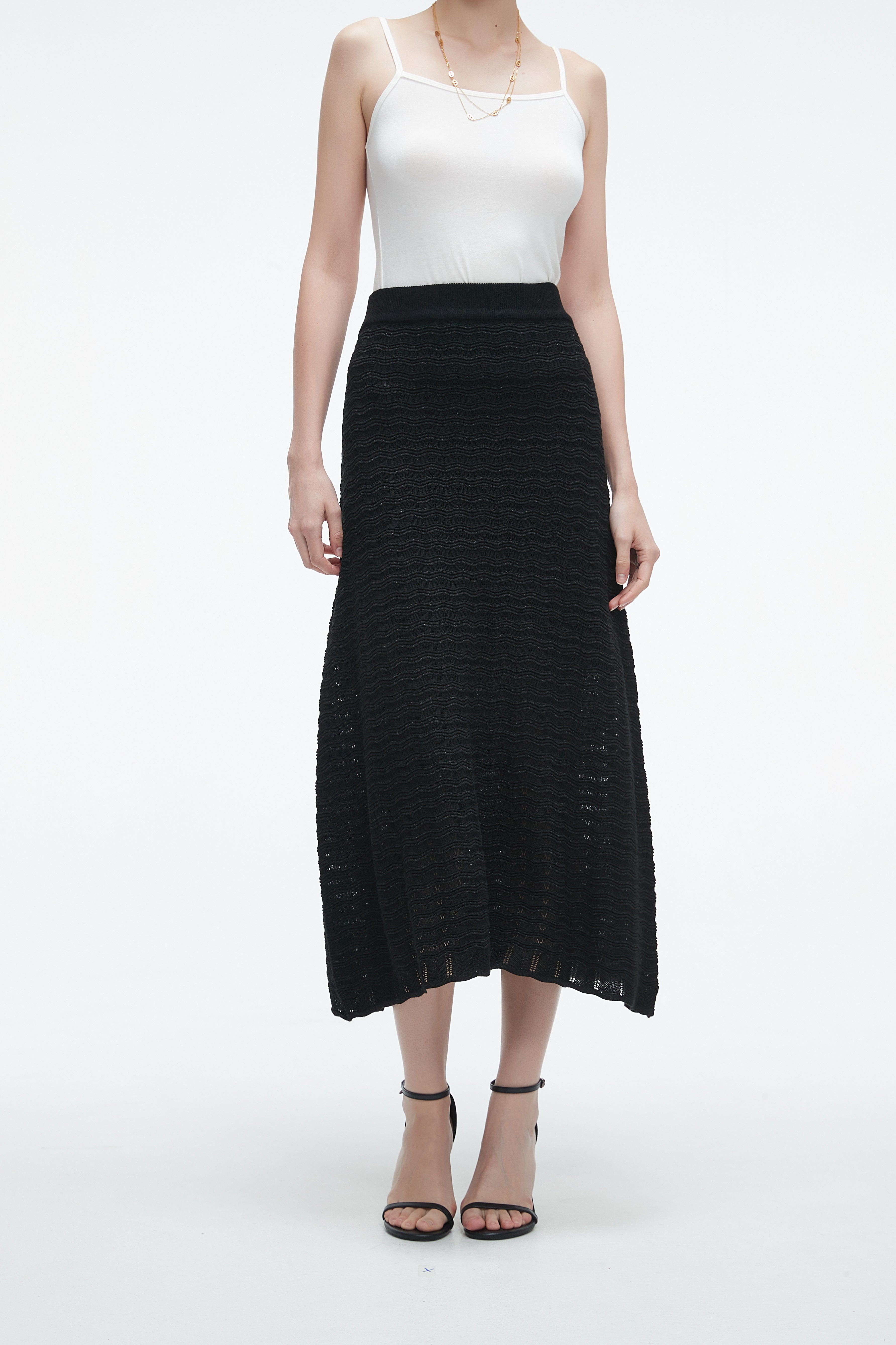 High-Waisted Ribbed Midi Skirt