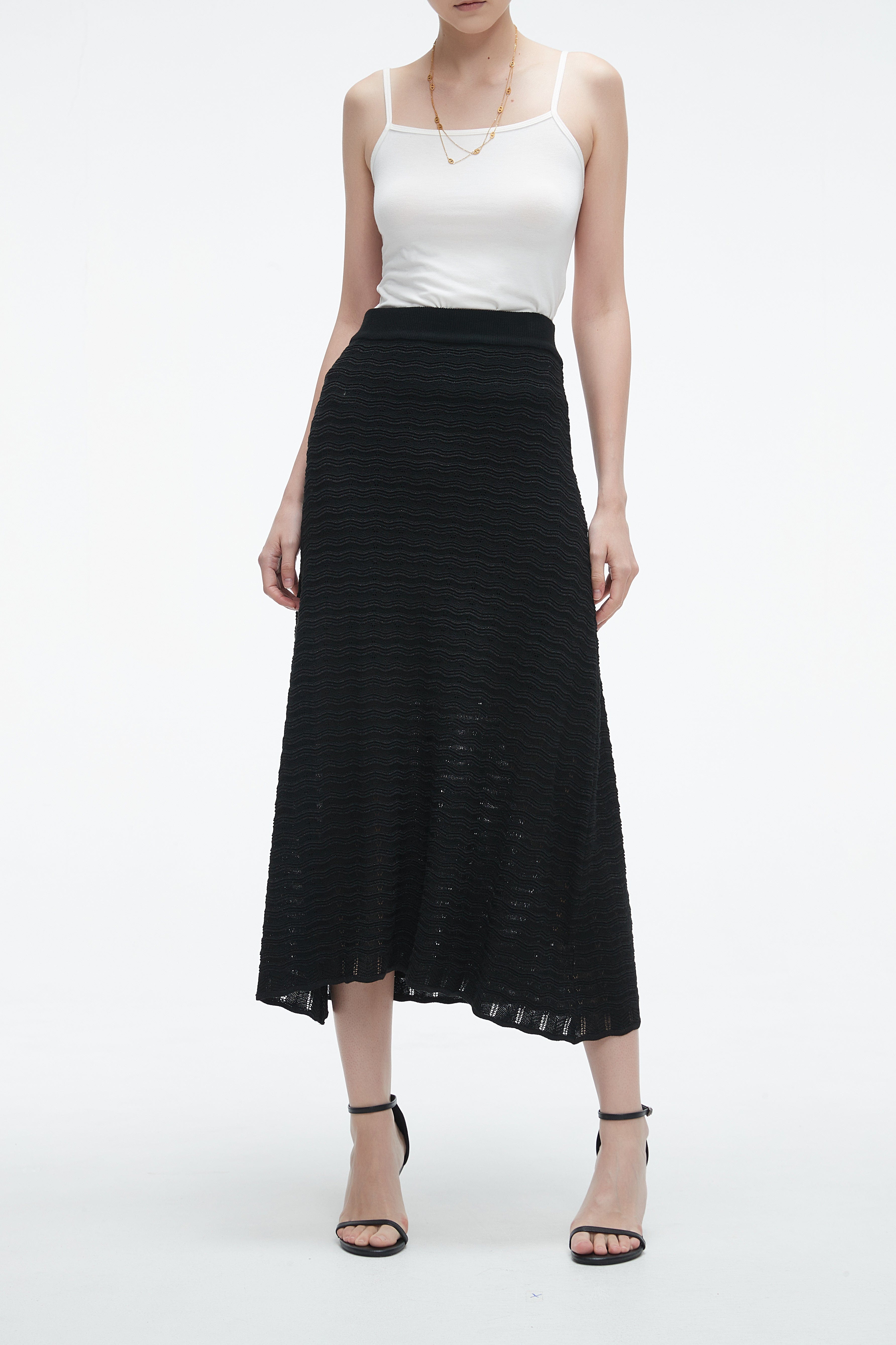 High-Waisted Ribbed Midi Skirt