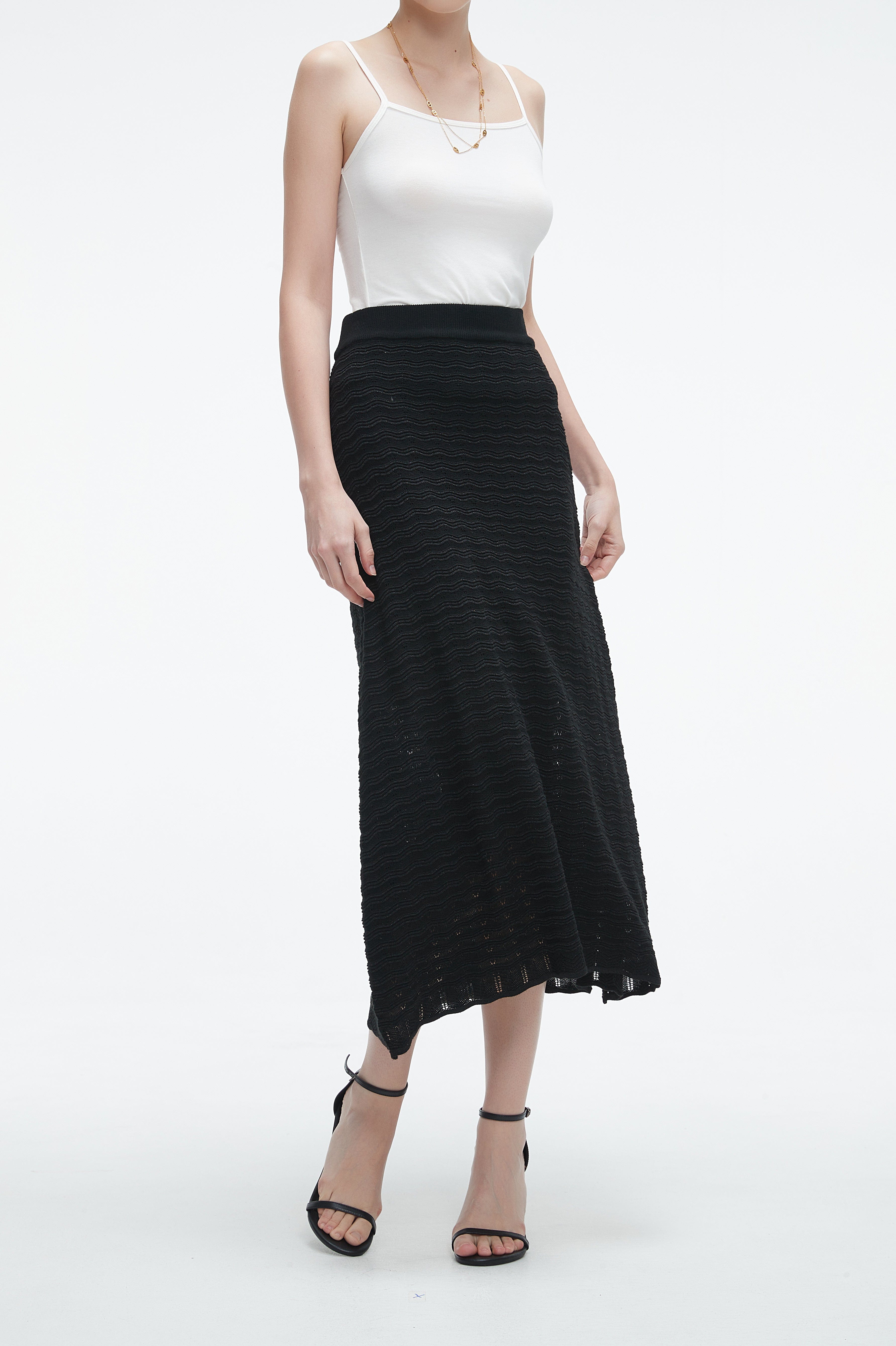 High-Waisted Ribbed Midi Skirt