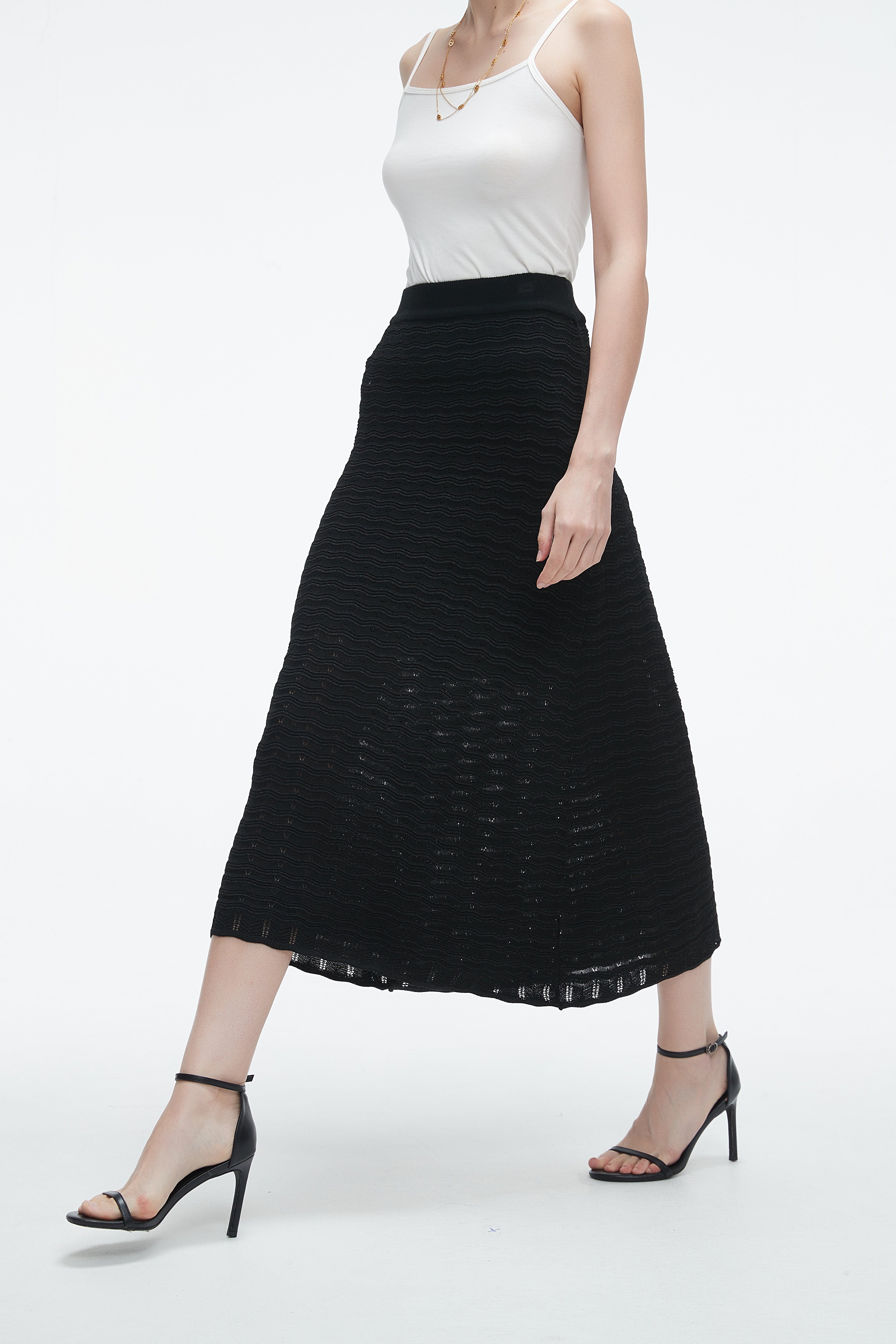 High-Waisted Ribbed Midi Skirt