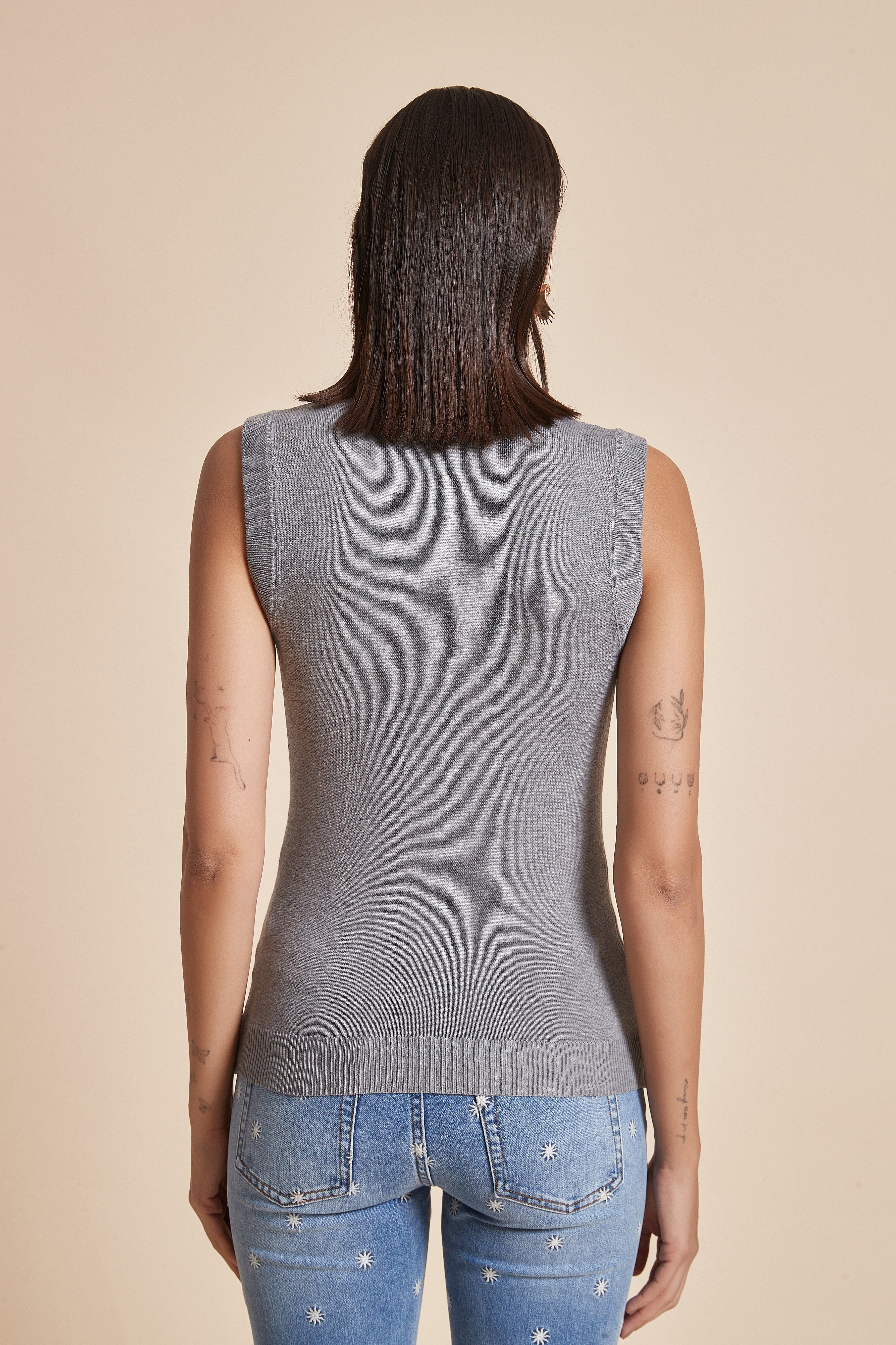 Plain Ribbed High-Neck Blouse with Half Sleeves