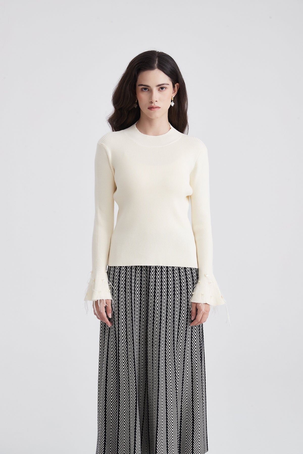 Ribbed Long-Sleeve Sweater with High Neck
