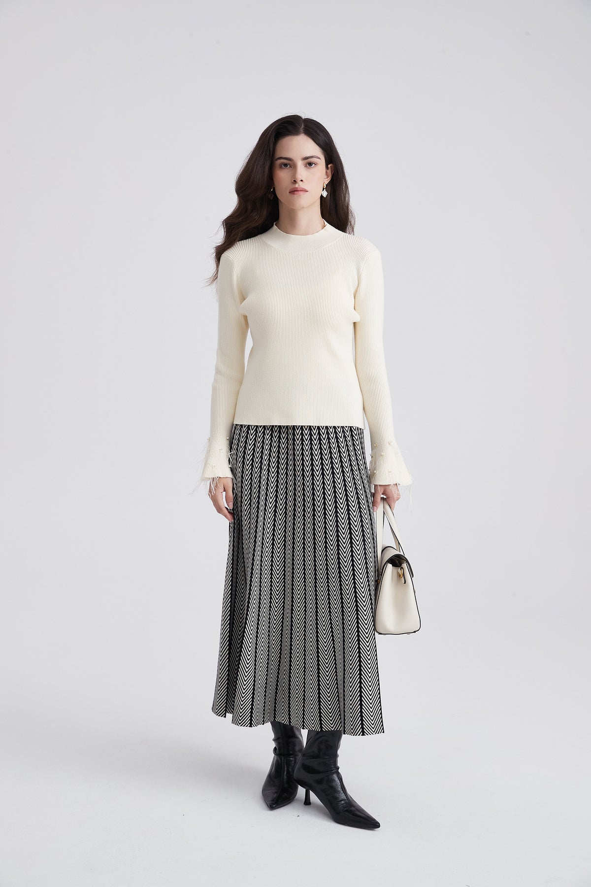 Ribbed Long-Sleeve Sweater with High Neck