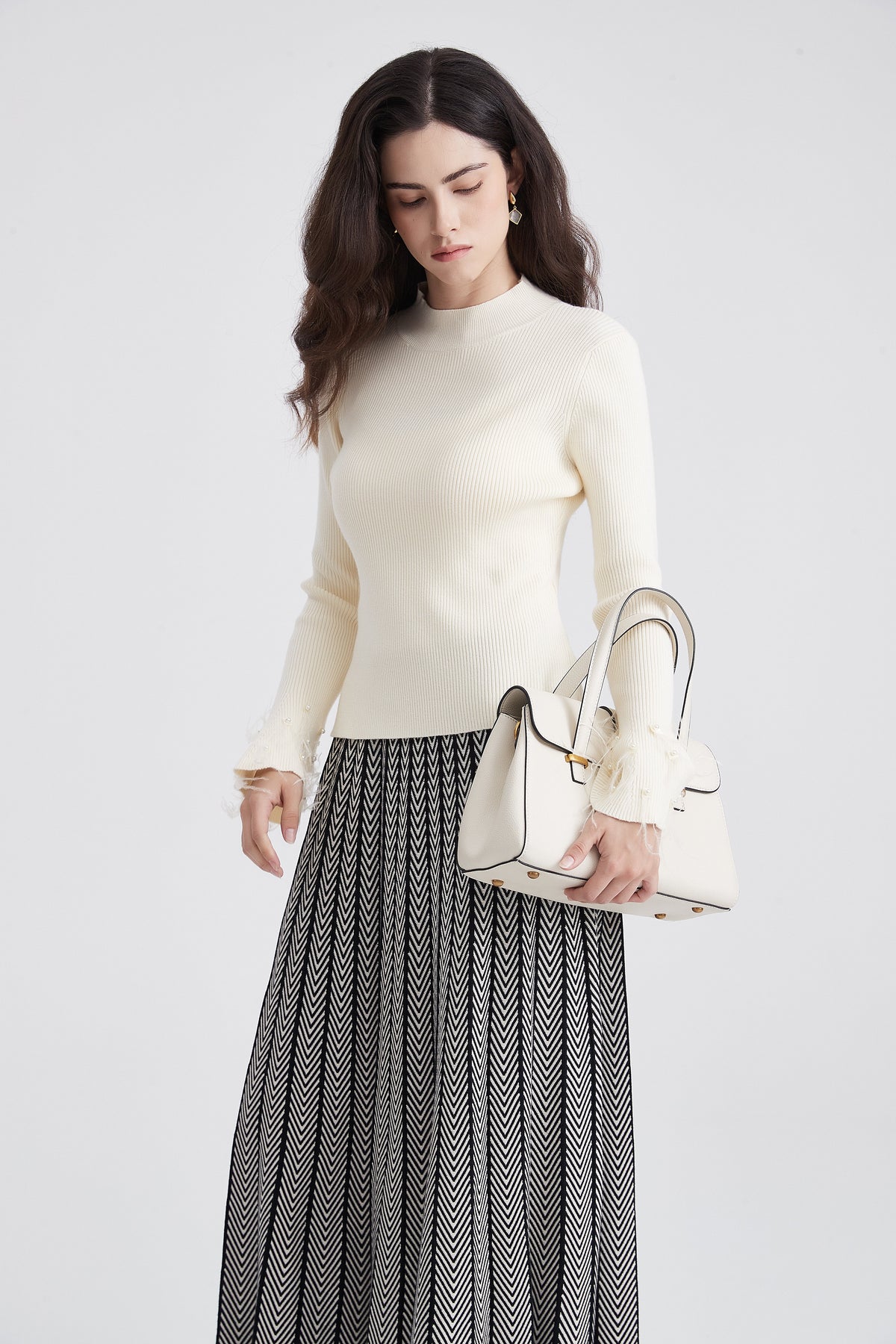 Ribbed Long-Sleeve Sweater with High Neck