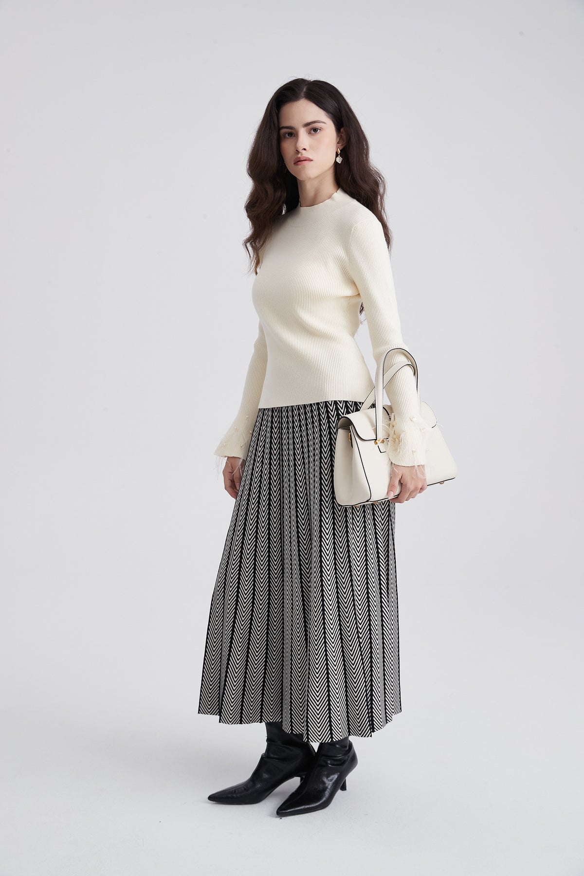 Ribbed Long-Sleeve Sweater with High Neck