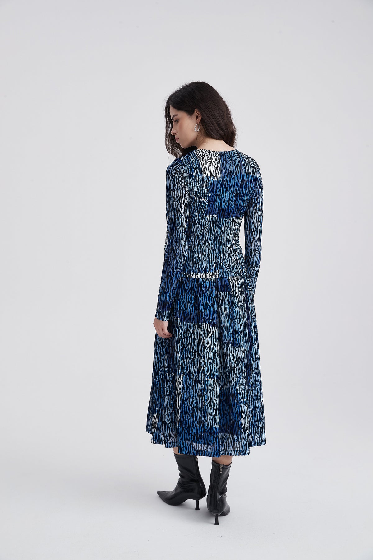 Abstract-Print Long-Sleeve V-Neck Blouse