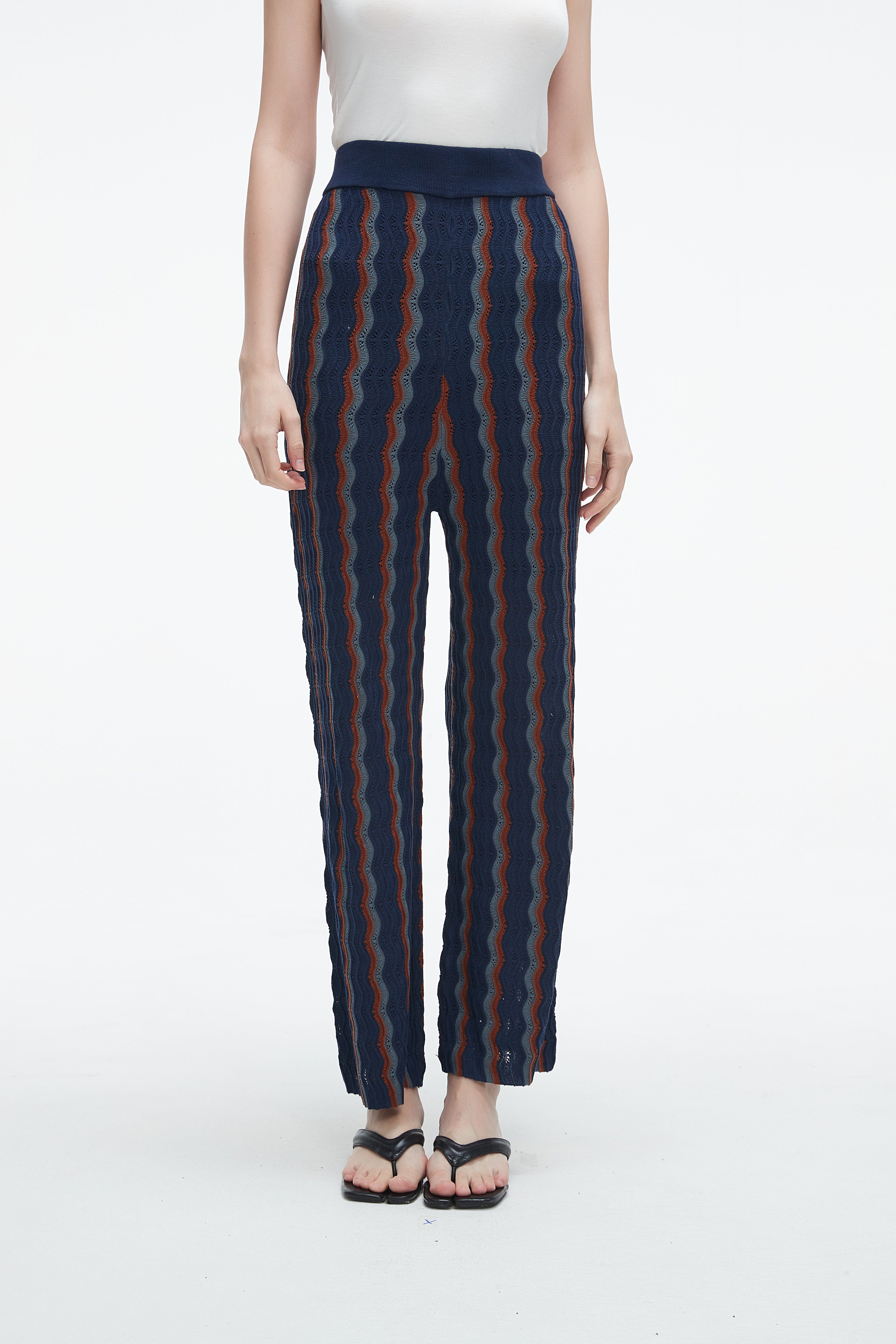 Long High-Waisted Pants With Wide Stripes