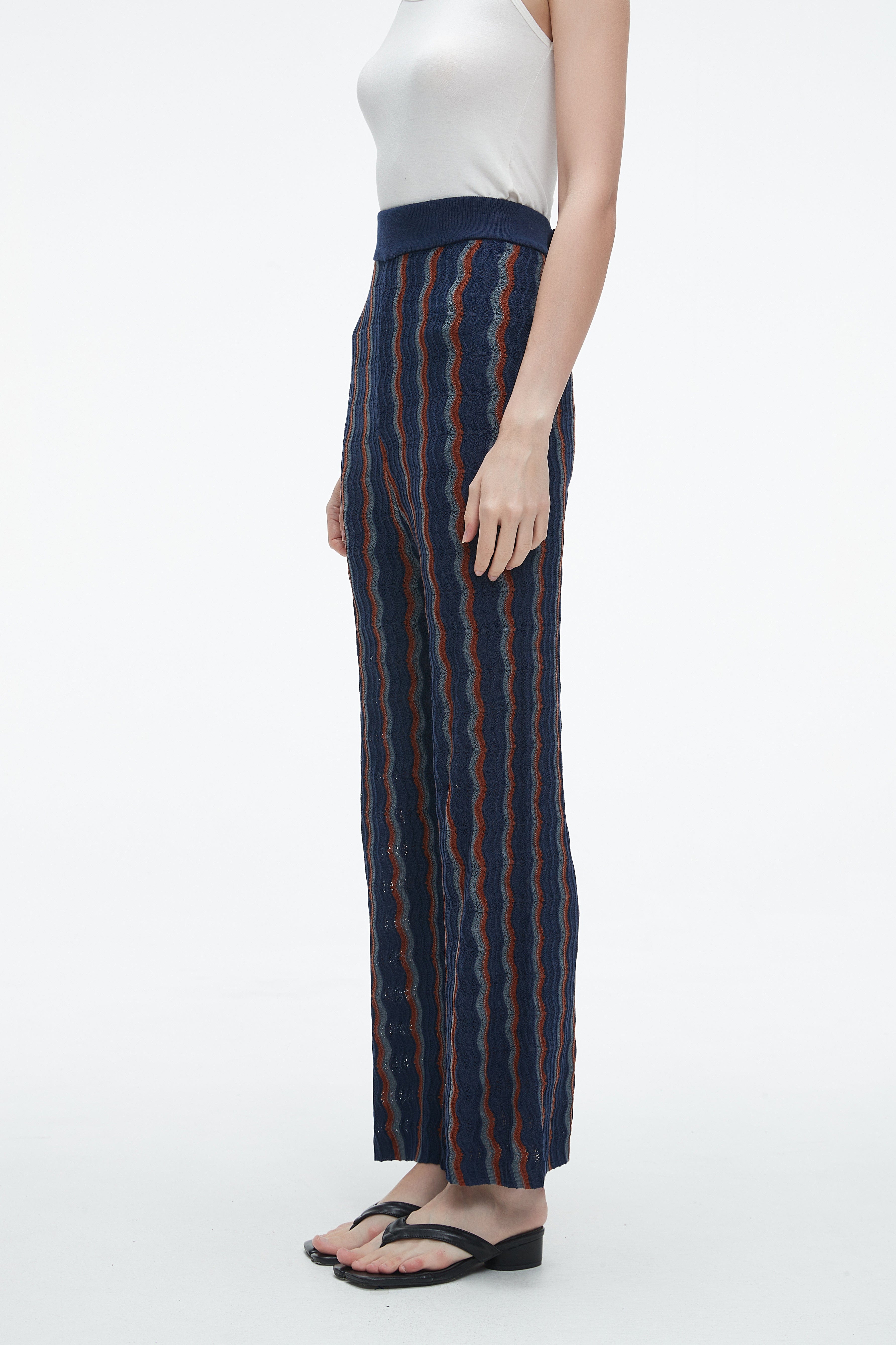 Long High-Waisted Pants With Wide Stripes