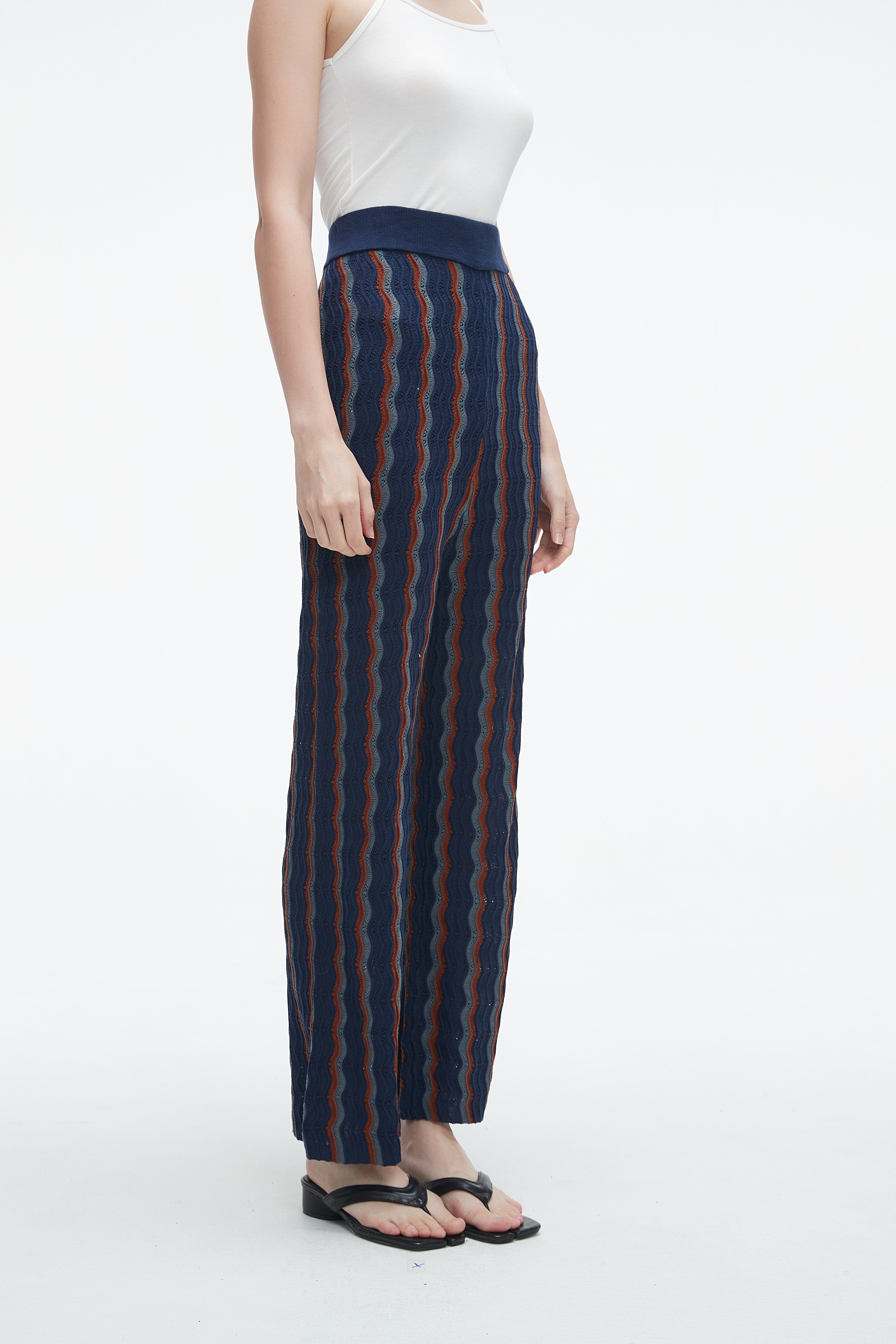 Long High-Waisted Pants With Wide Stripes