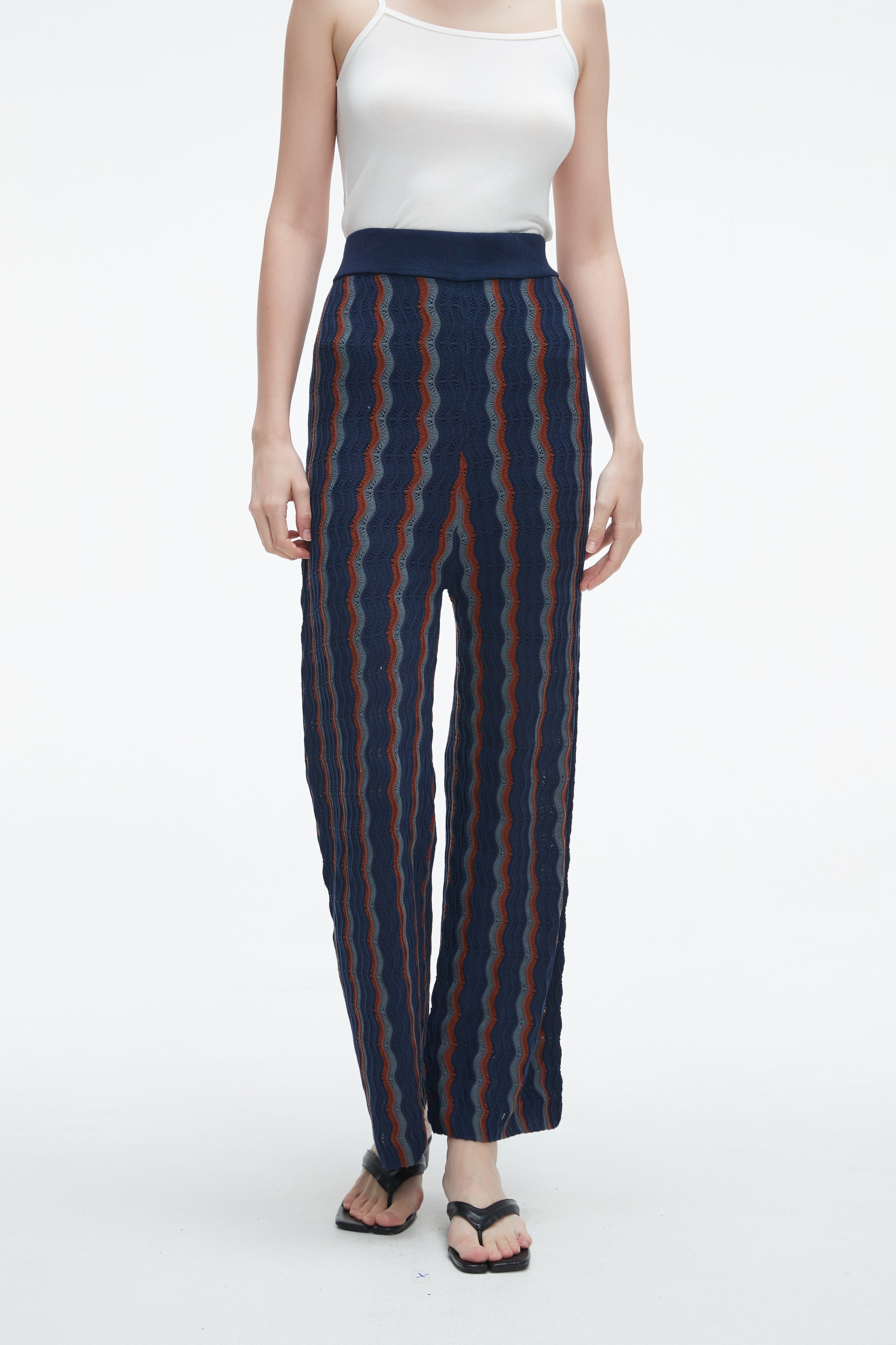 Long High-Waisted Pants With Wide Stripes