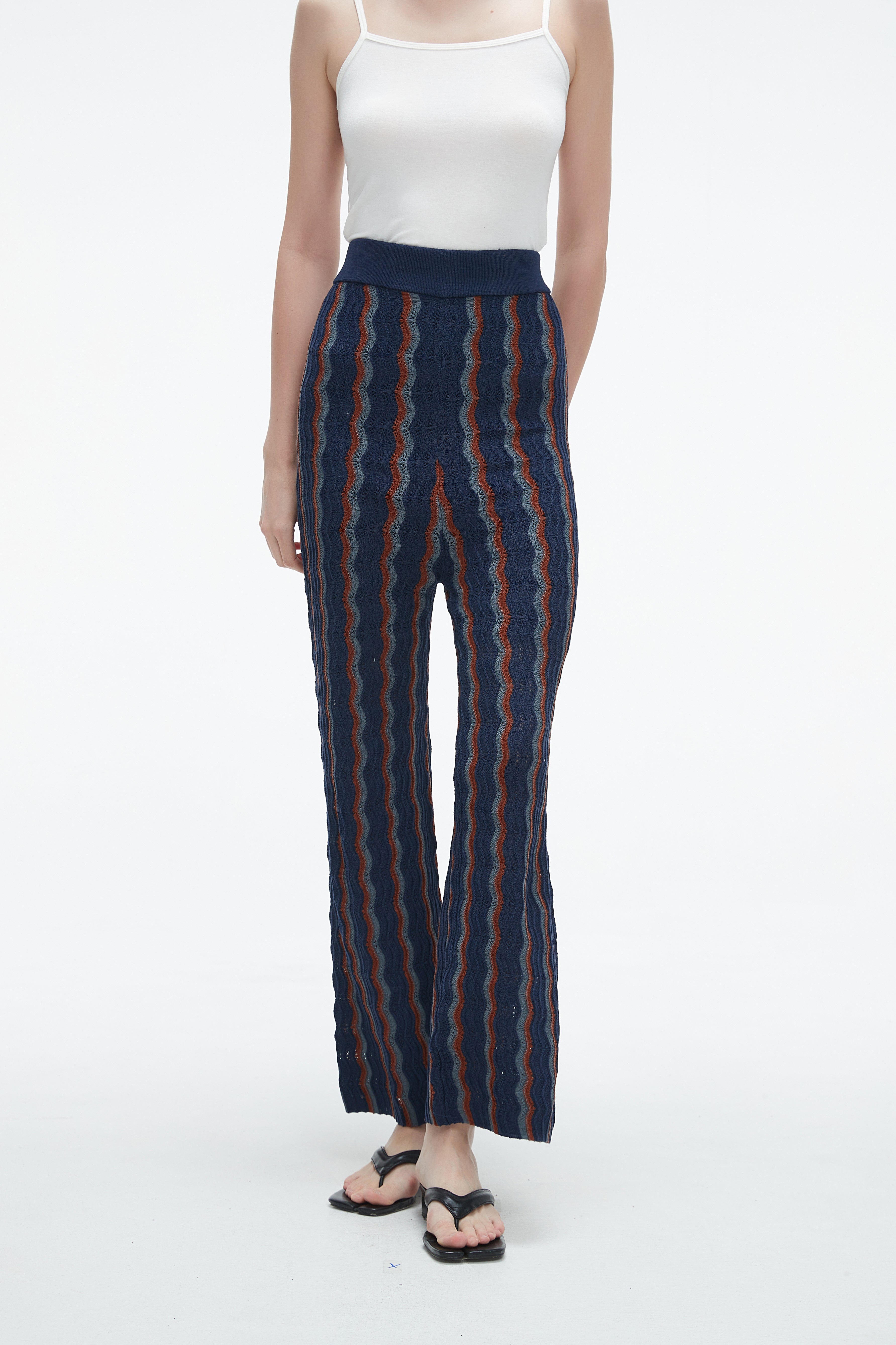 Long High-Waisted Pants With Wide Stripes