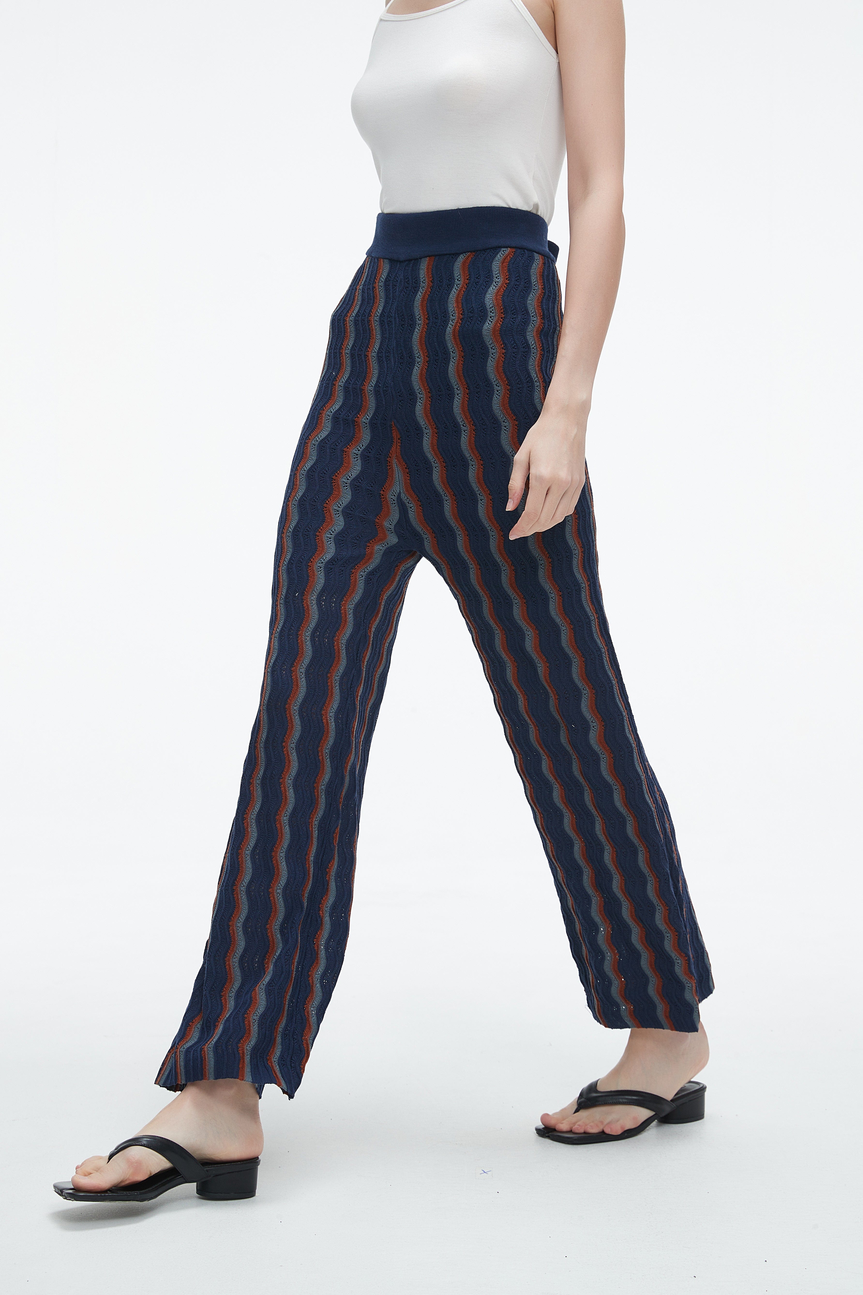 Long High-Waisted Pants With Wide Stripes