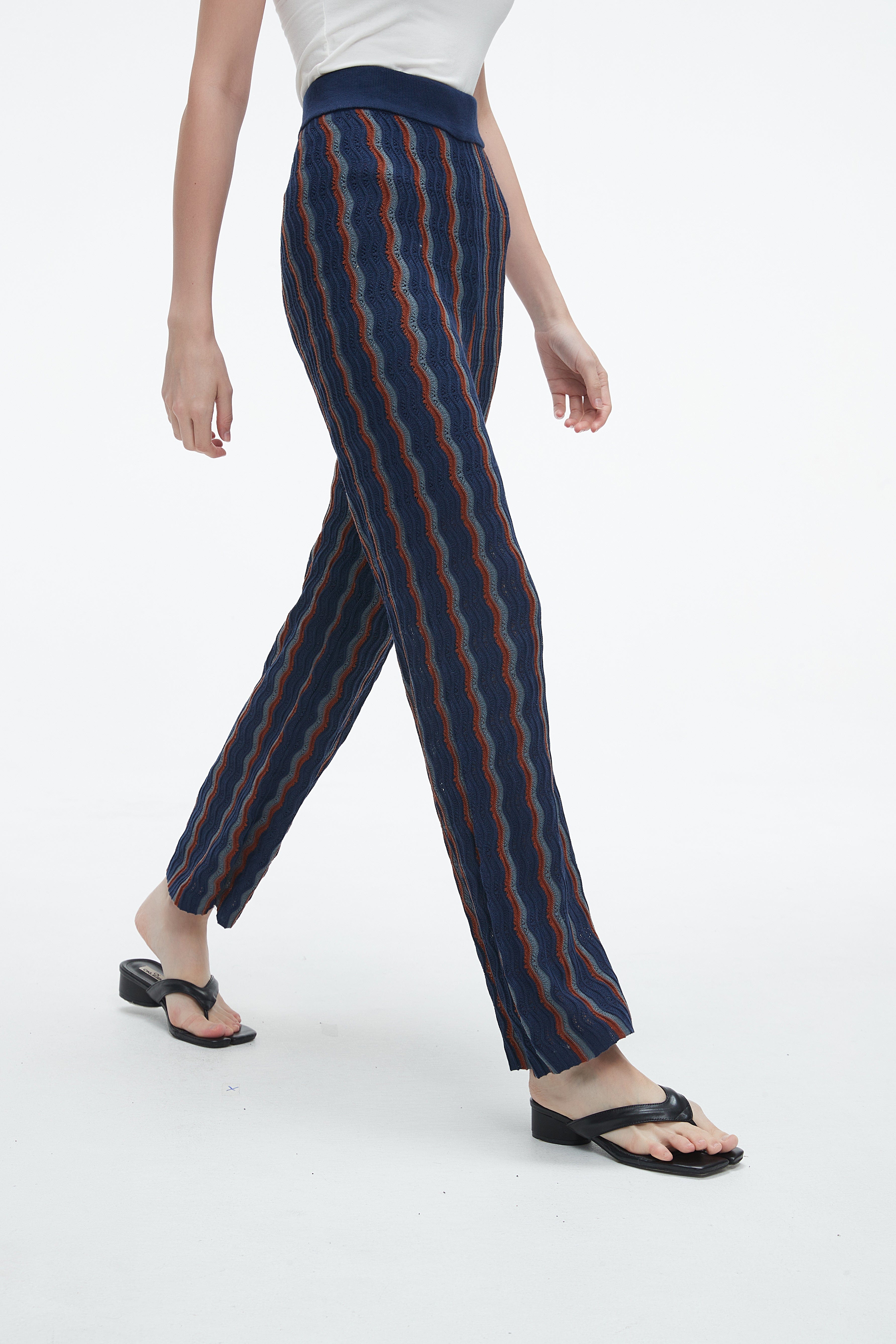 Long High-Waisted Pants With Wide Stripes