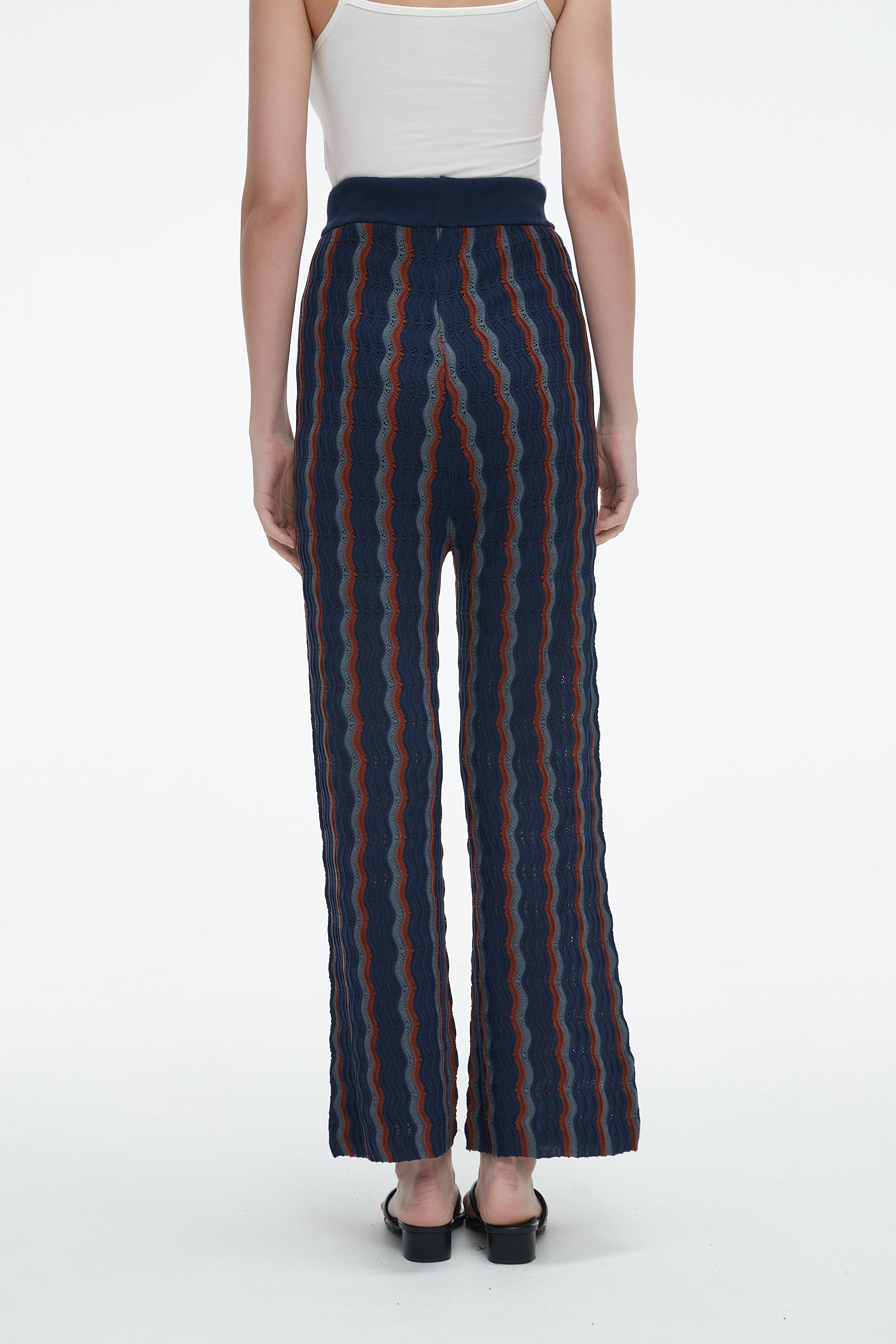 Long High-Waisted Pants With Wide Stripes