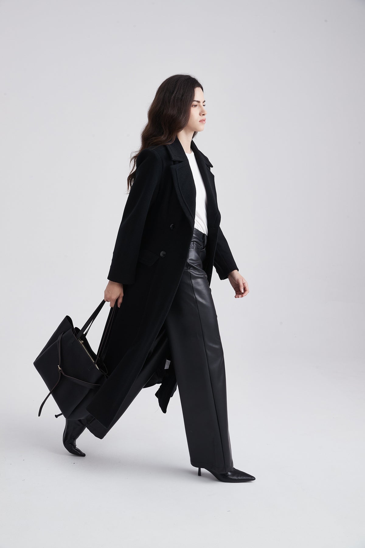 Long Double-Breasted Oversized Trench Coat