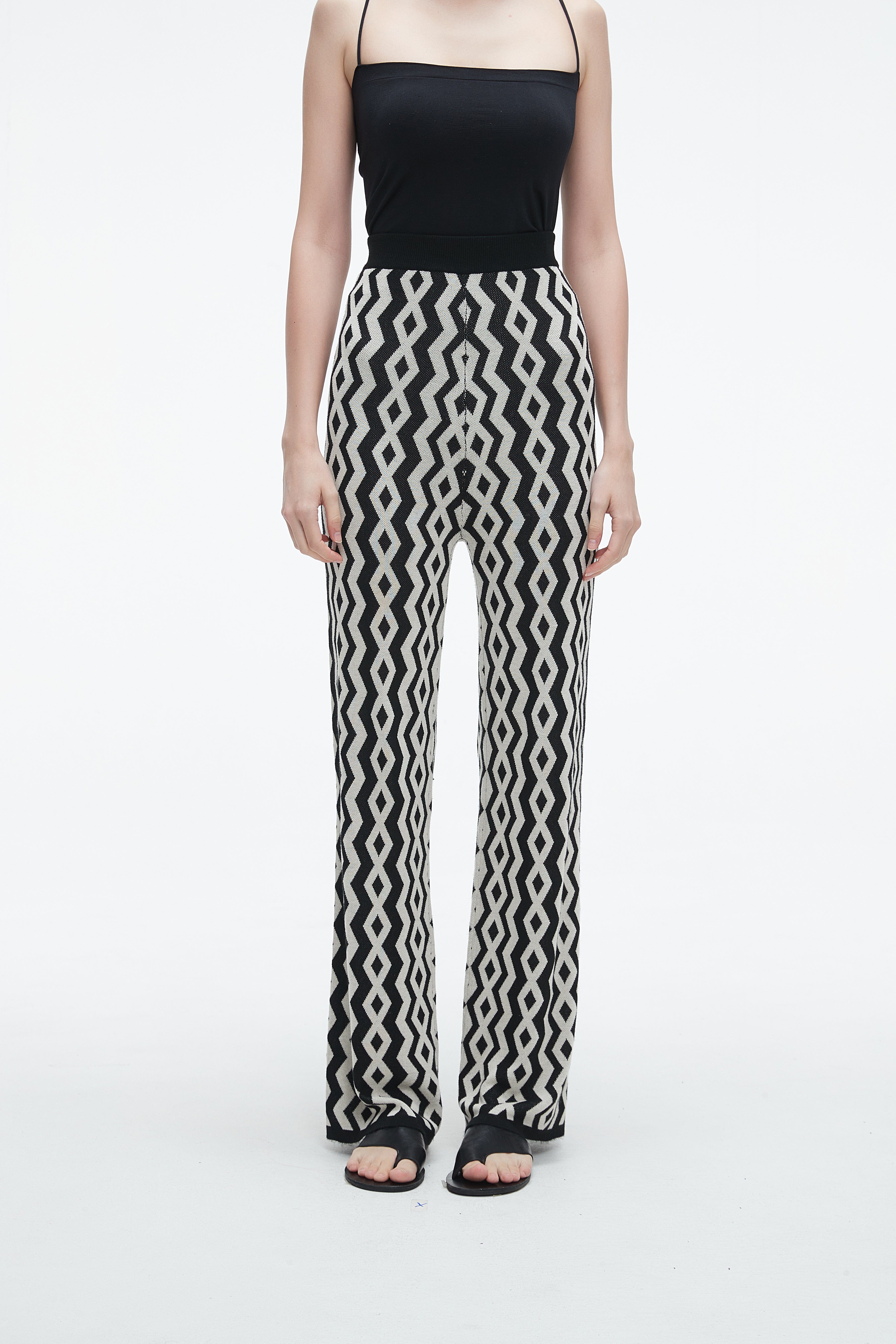 Long Wide-Leg Printed Trousers
