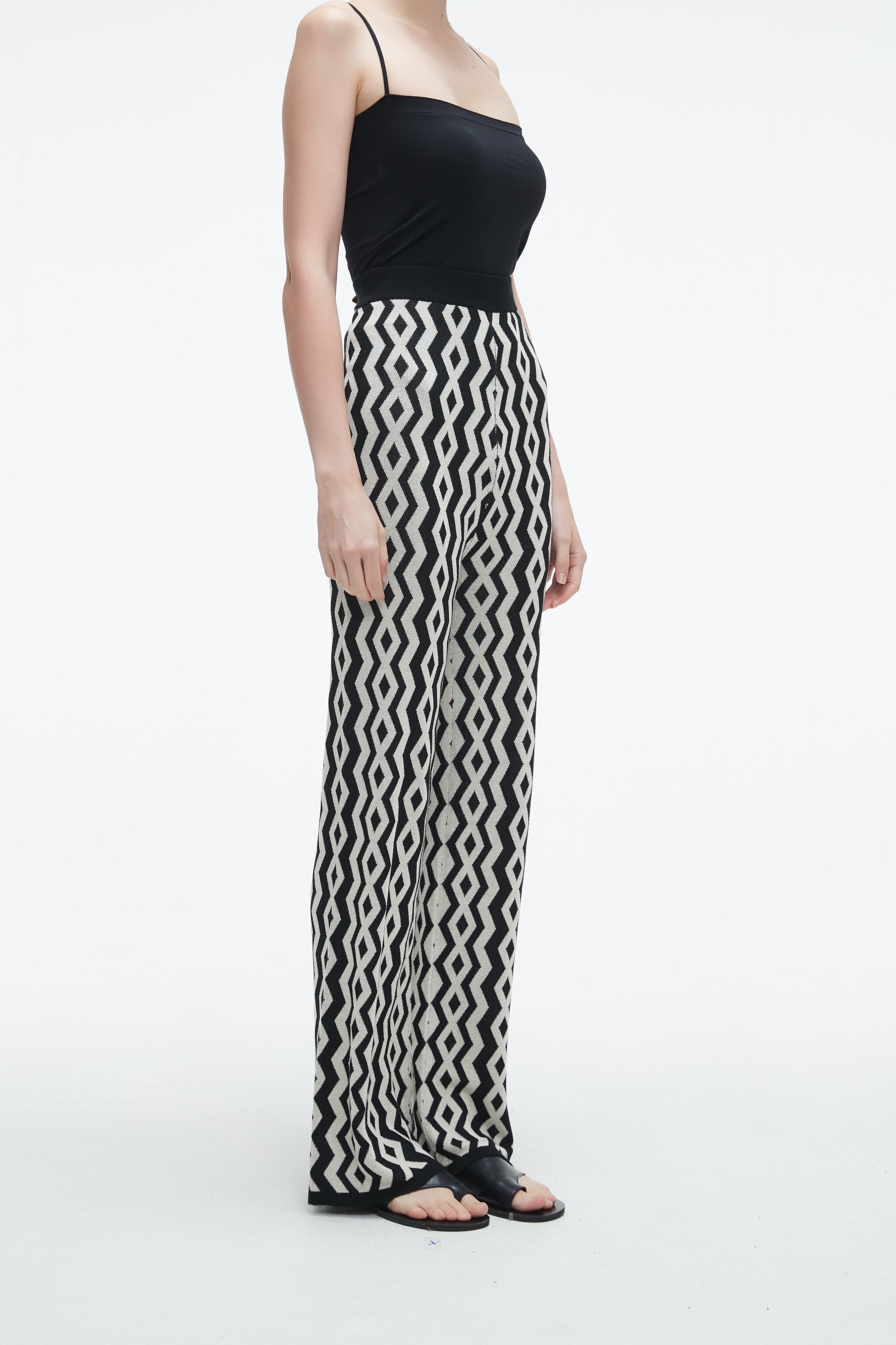 Long Wide-Leg Printed Trousers