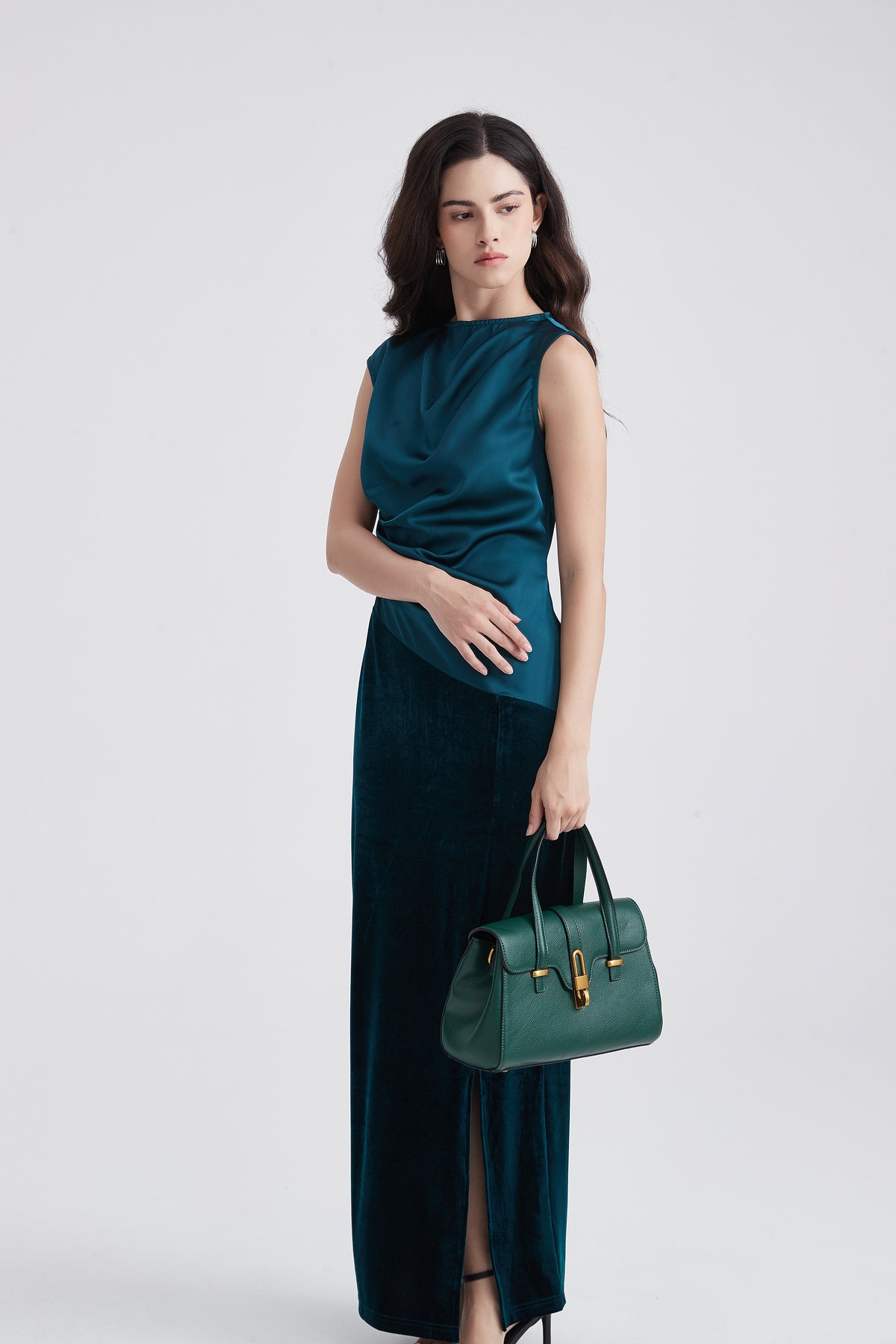 Sleeveless Draped Maxi Dress with Side Slit