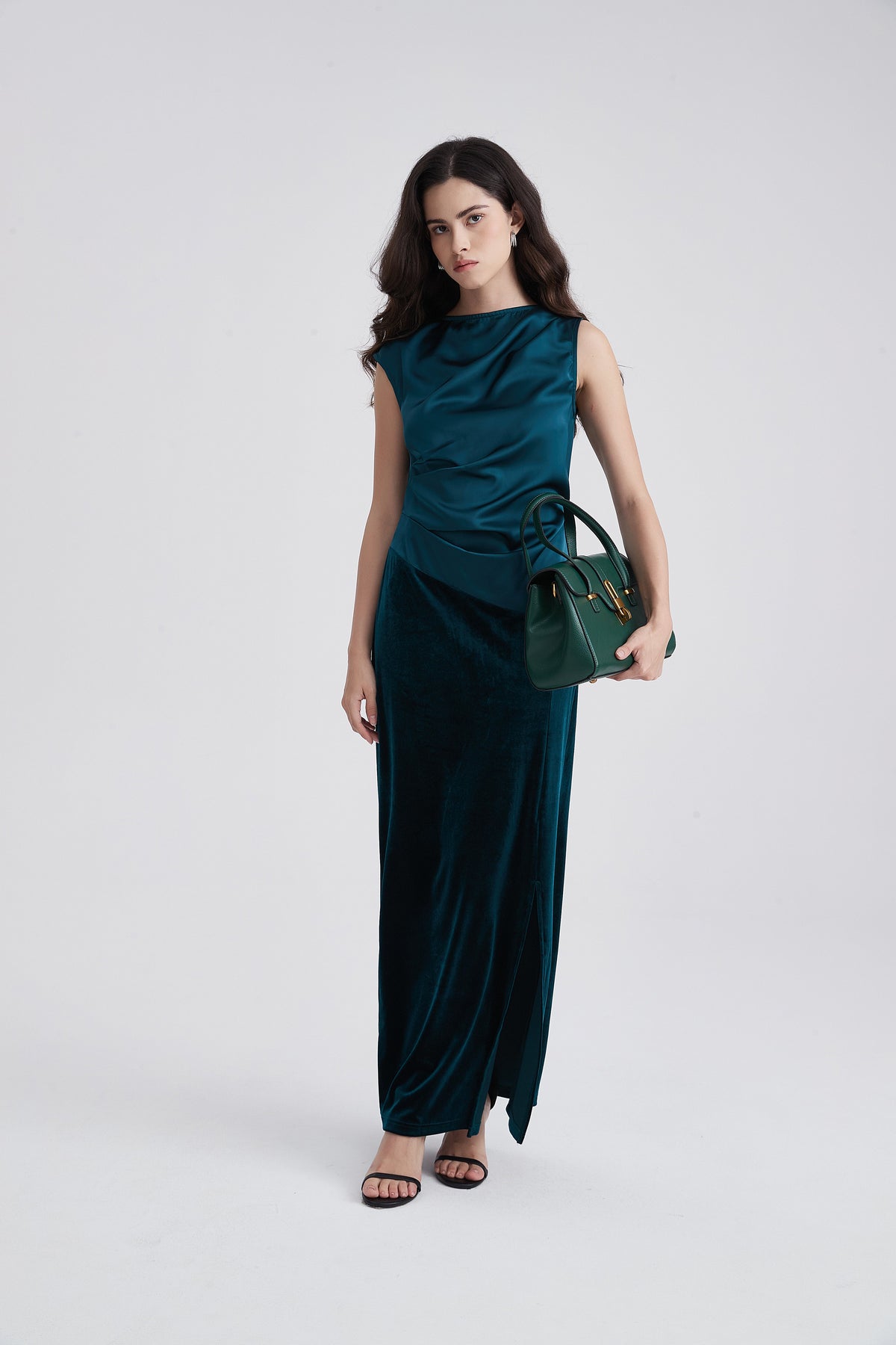 Sleeveless Draped Maxi Dress with Side Slit