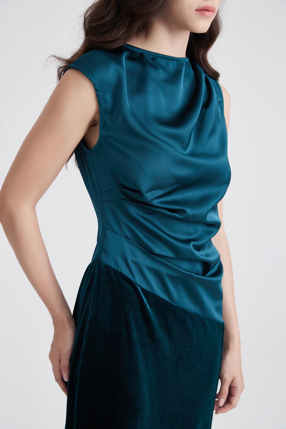 Sleeveless Draped Maxi Dress with Side Slit