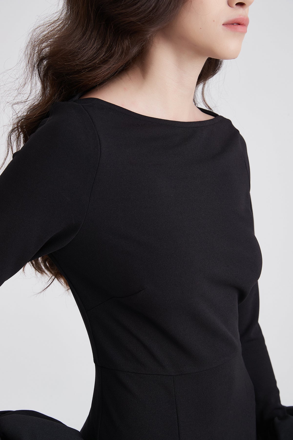Long-Sleeve Midi Dress with Puff Cuffs