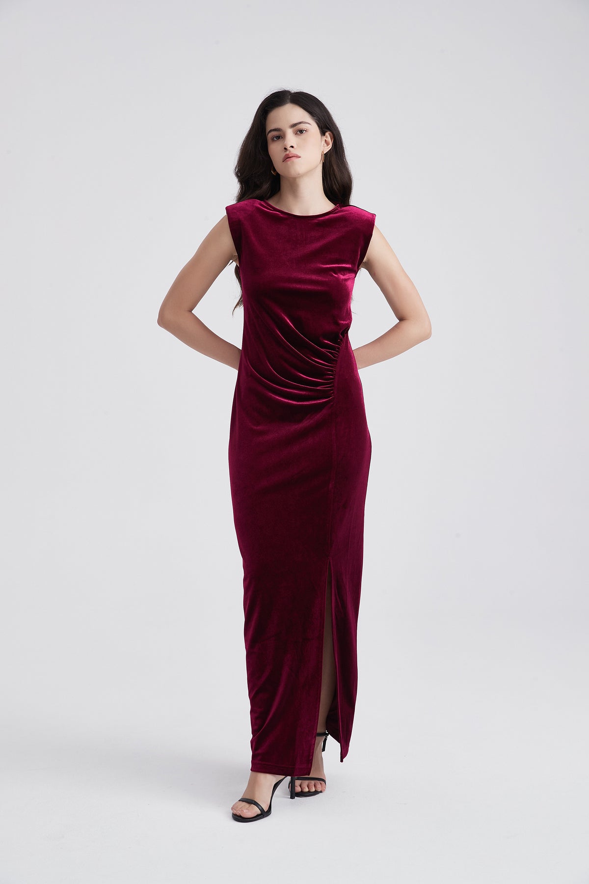 Sleeveless Velvet Maxi Dress with Front Slit