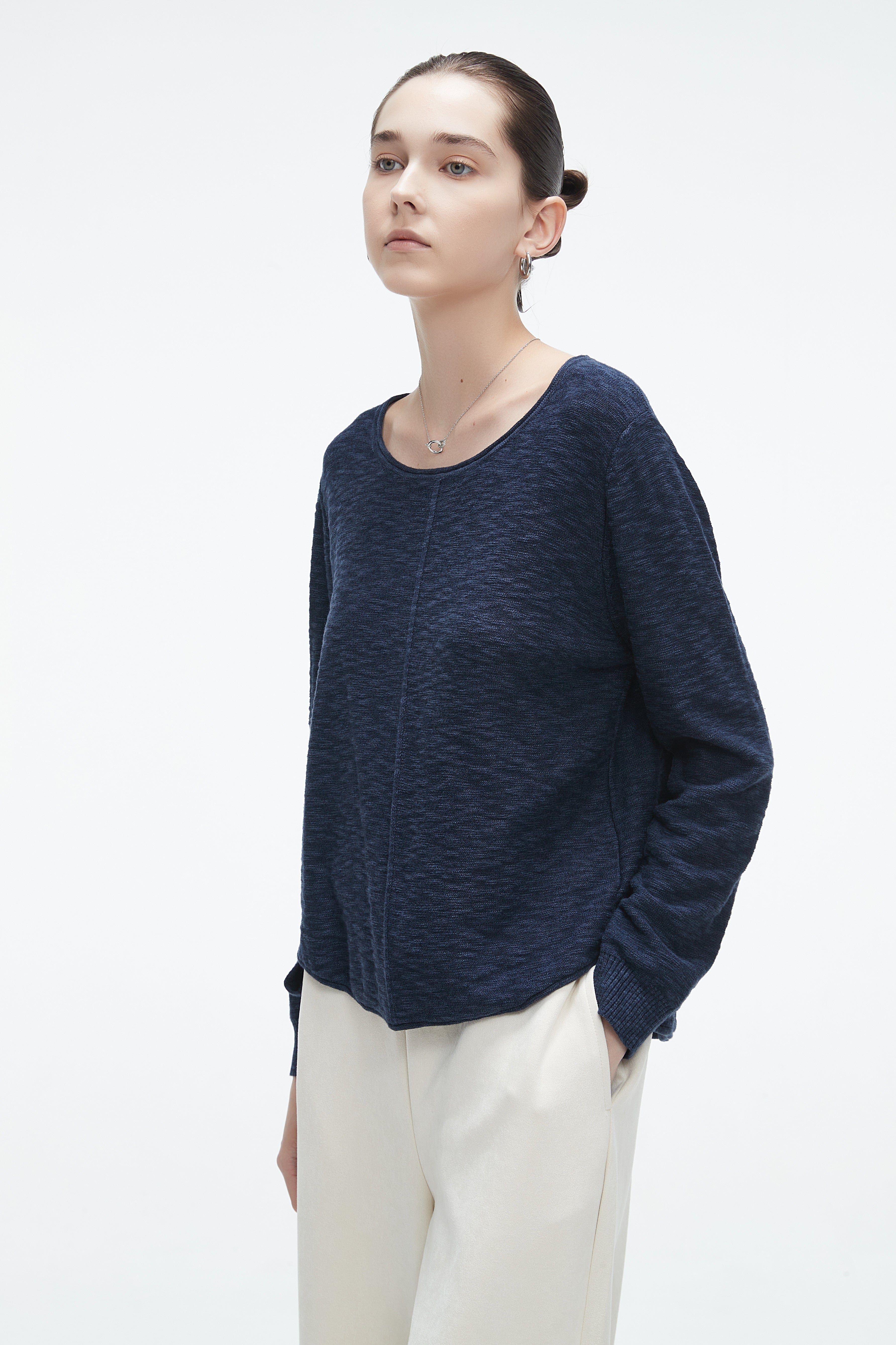 Solid Long Sleeve Blouse With Round Neck