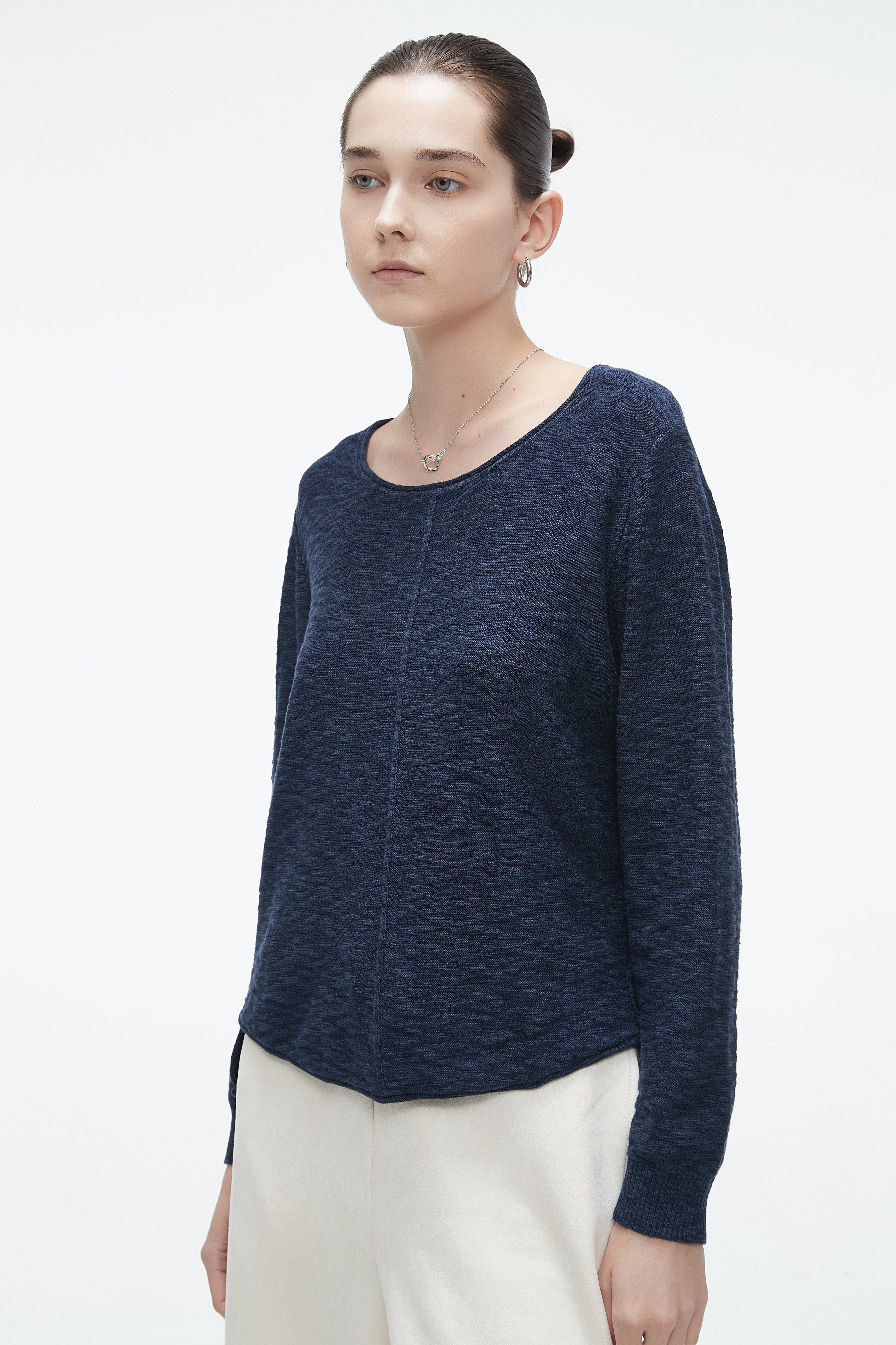 Solid Long Sleeve Blouse With Round Neck