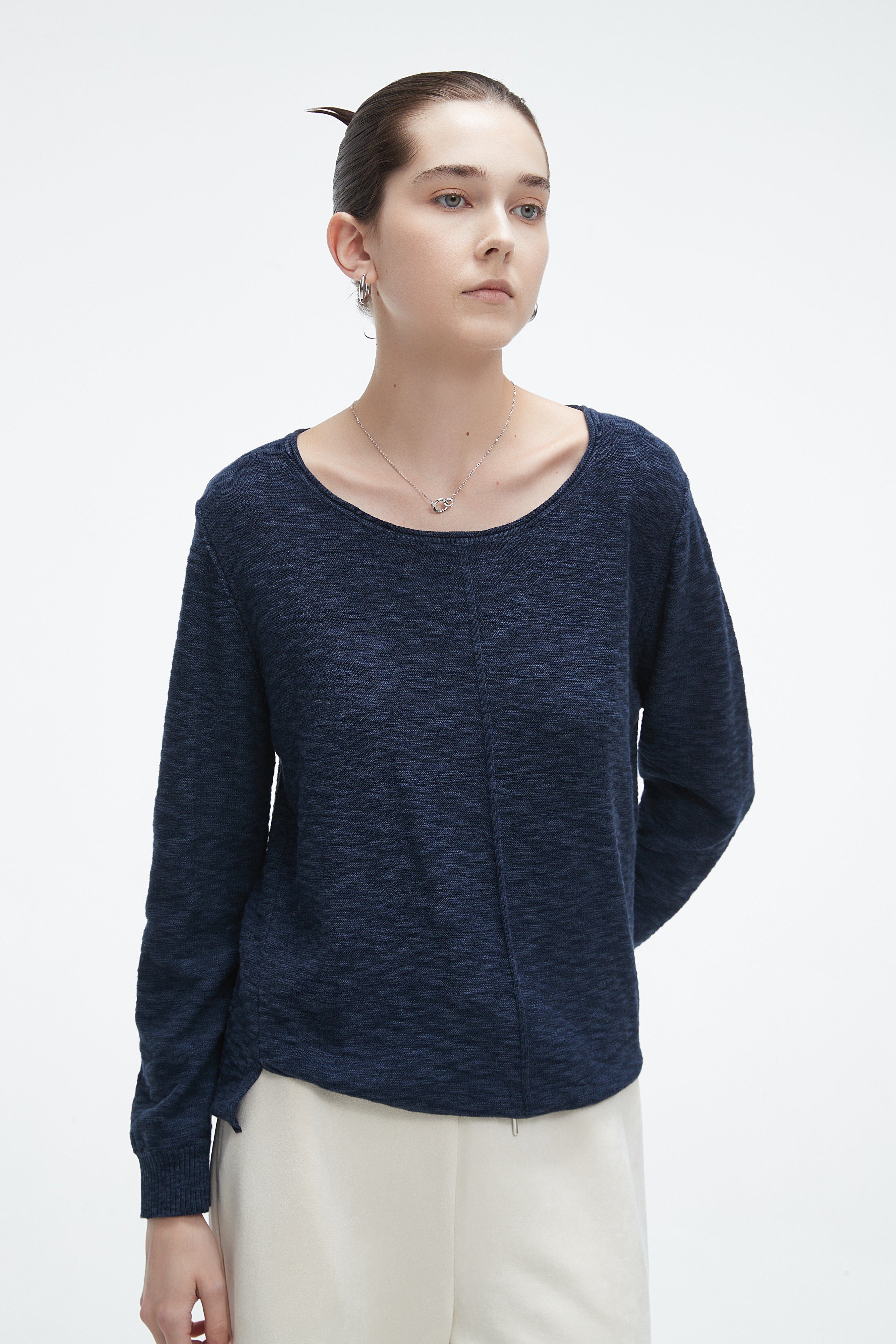 Solid Long Sleeve Blouse With Round Neck