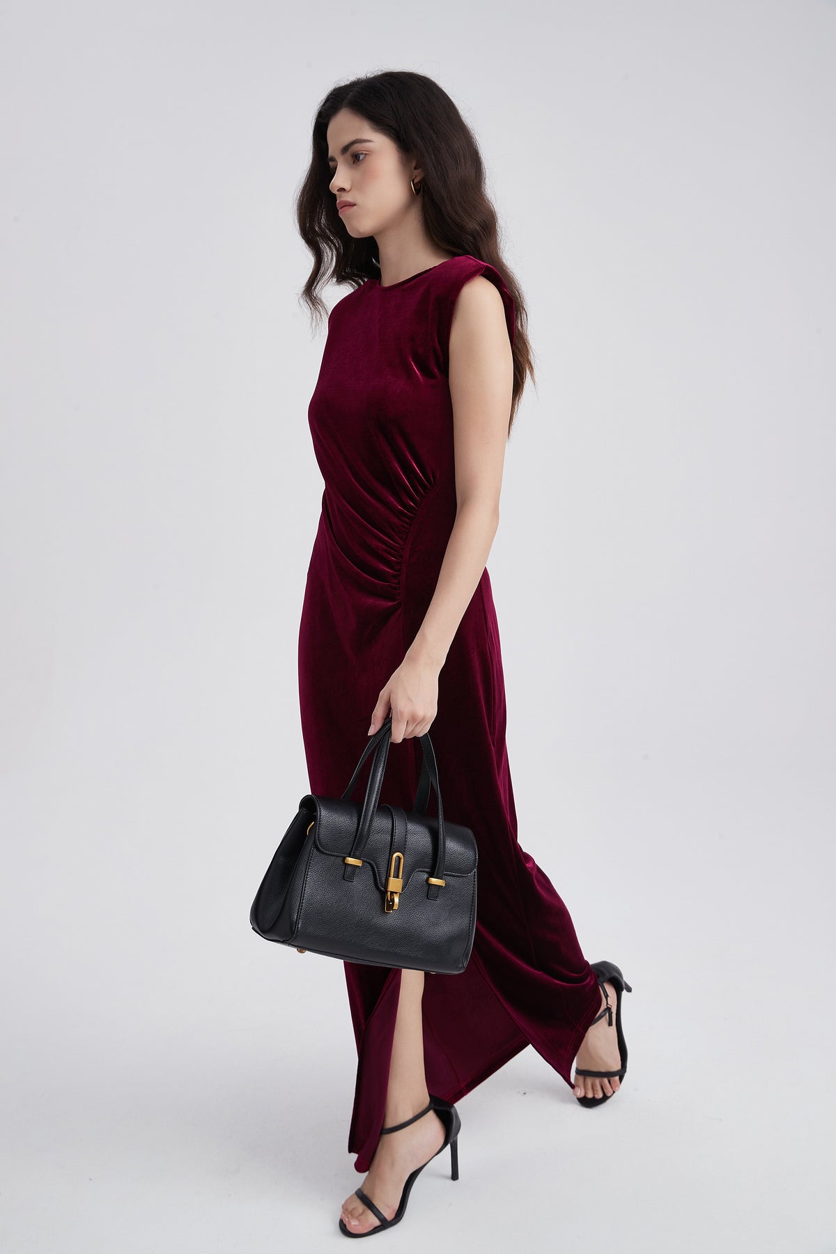 Sleeveless Velvet Maxi Dress with Front Slit