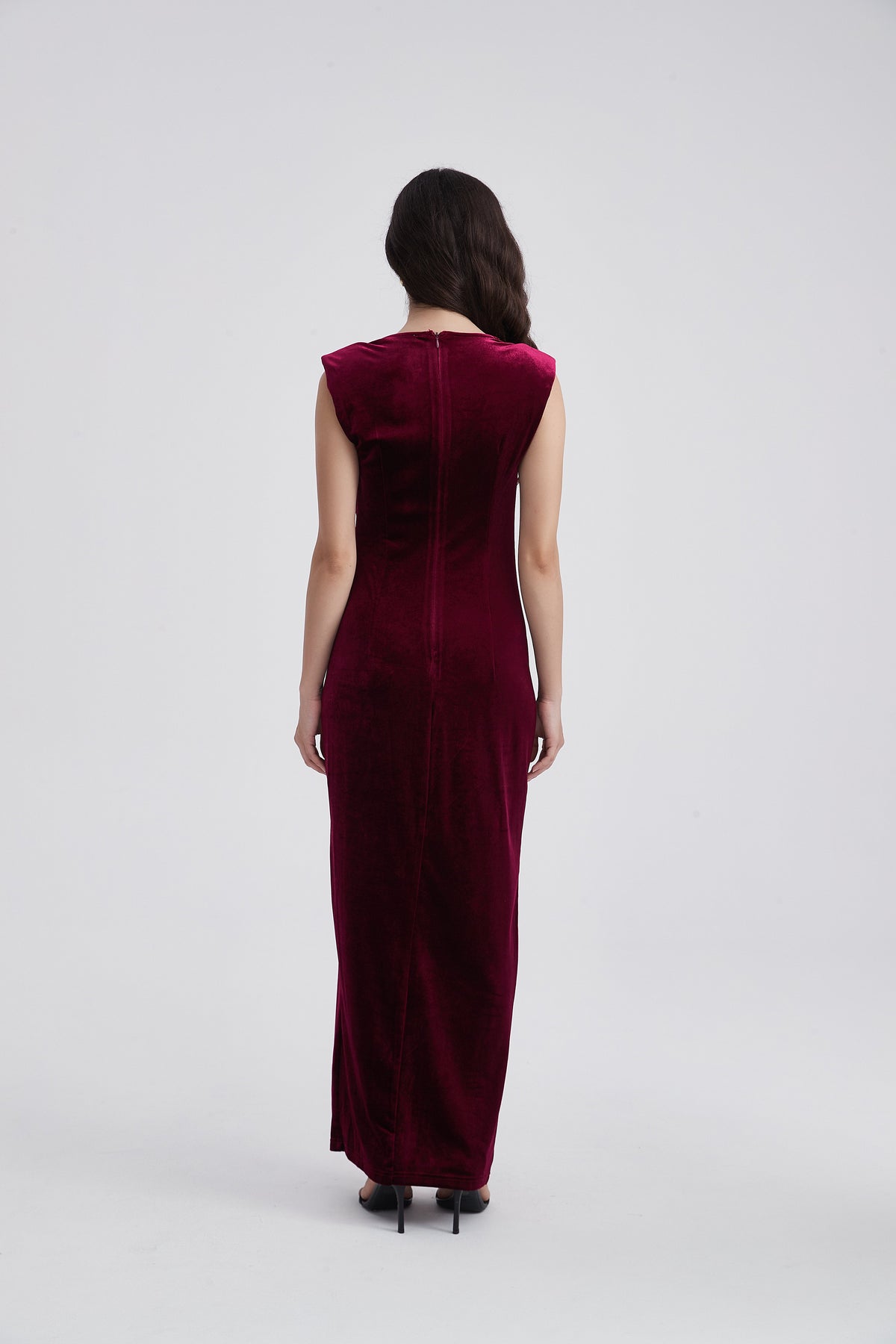 Sleeveless Velvet Maxi Dress with Front Slit