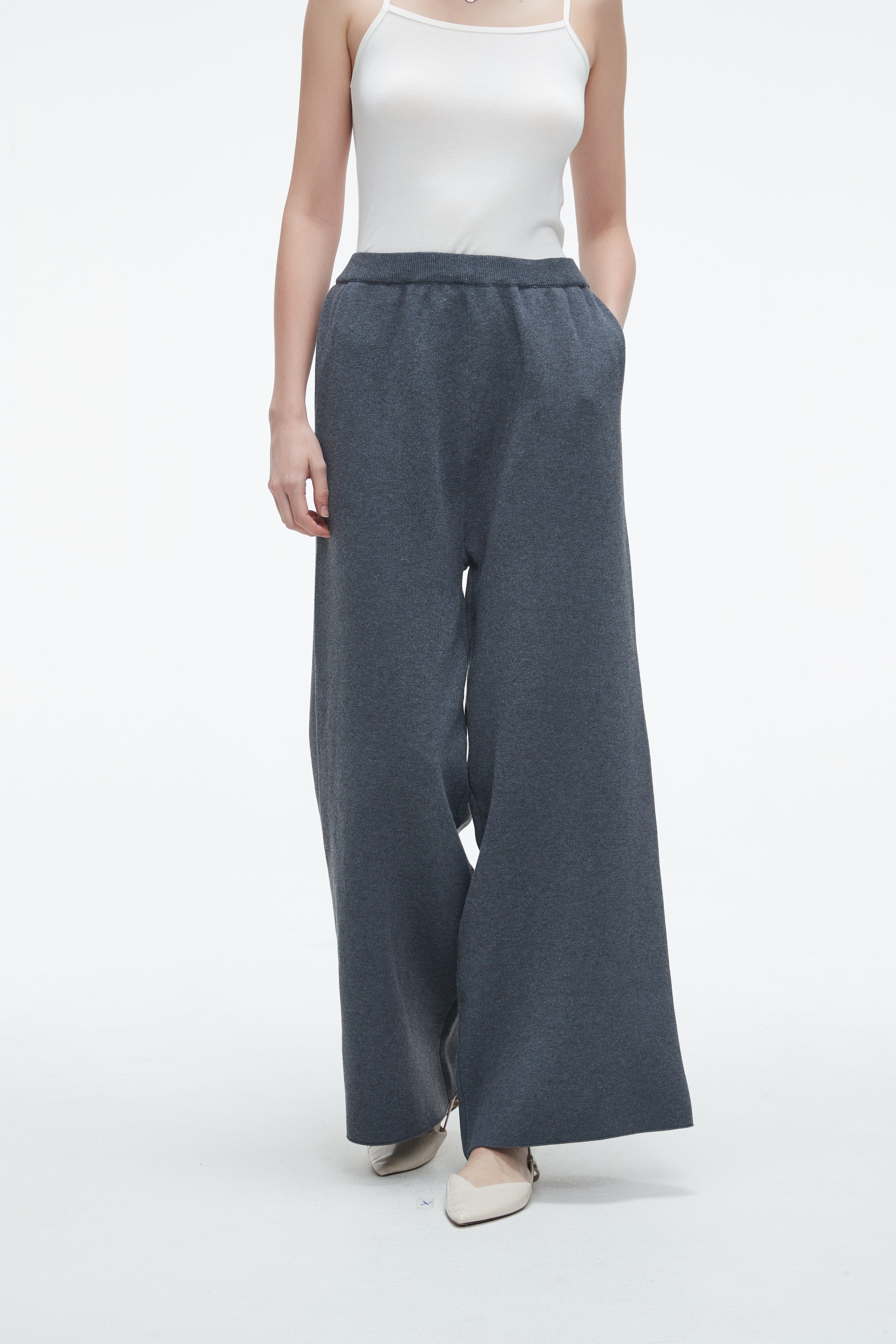 Plain Long Wide-Leg Pants