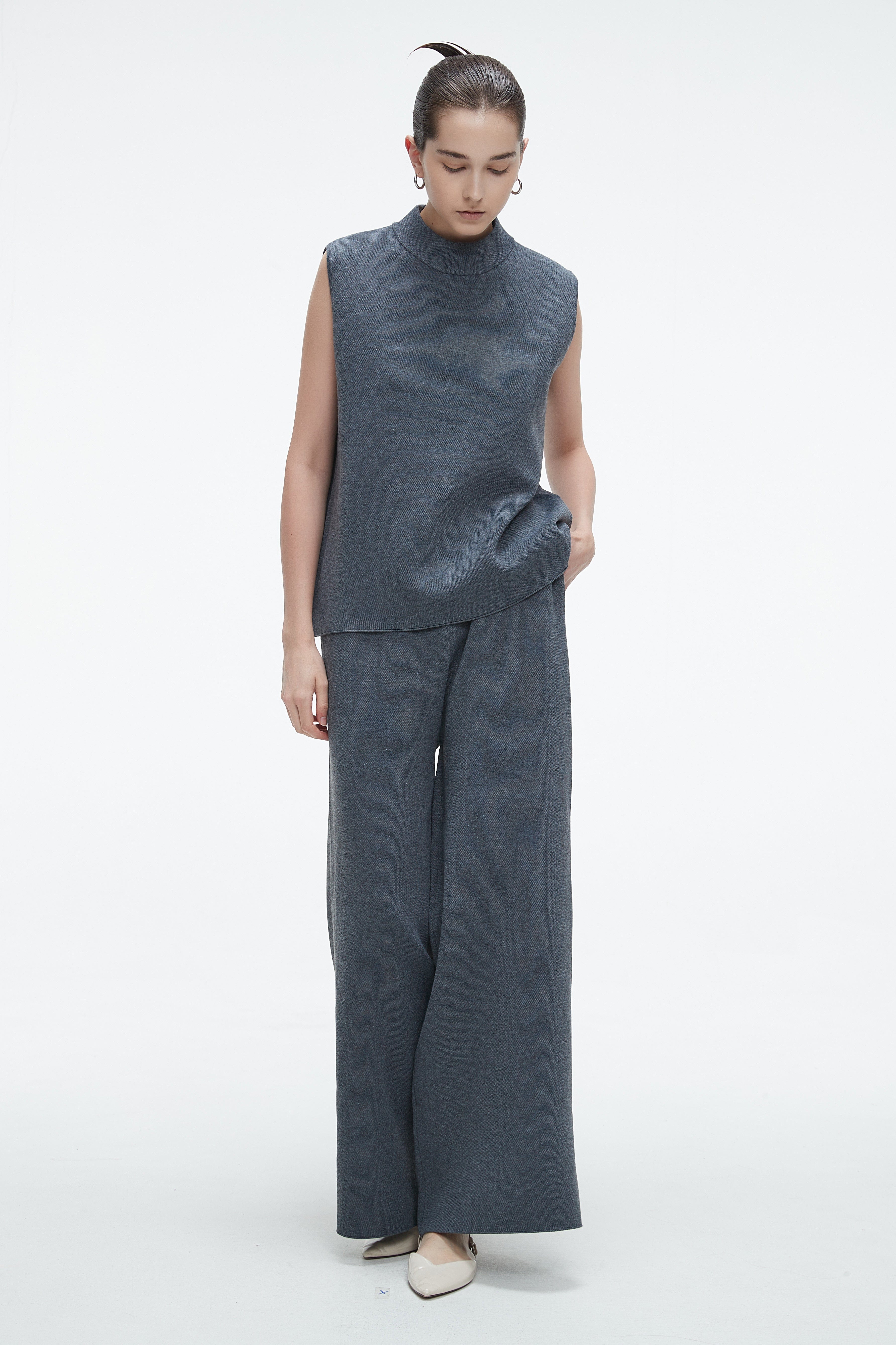 Plain Long Wide-Leg Pants