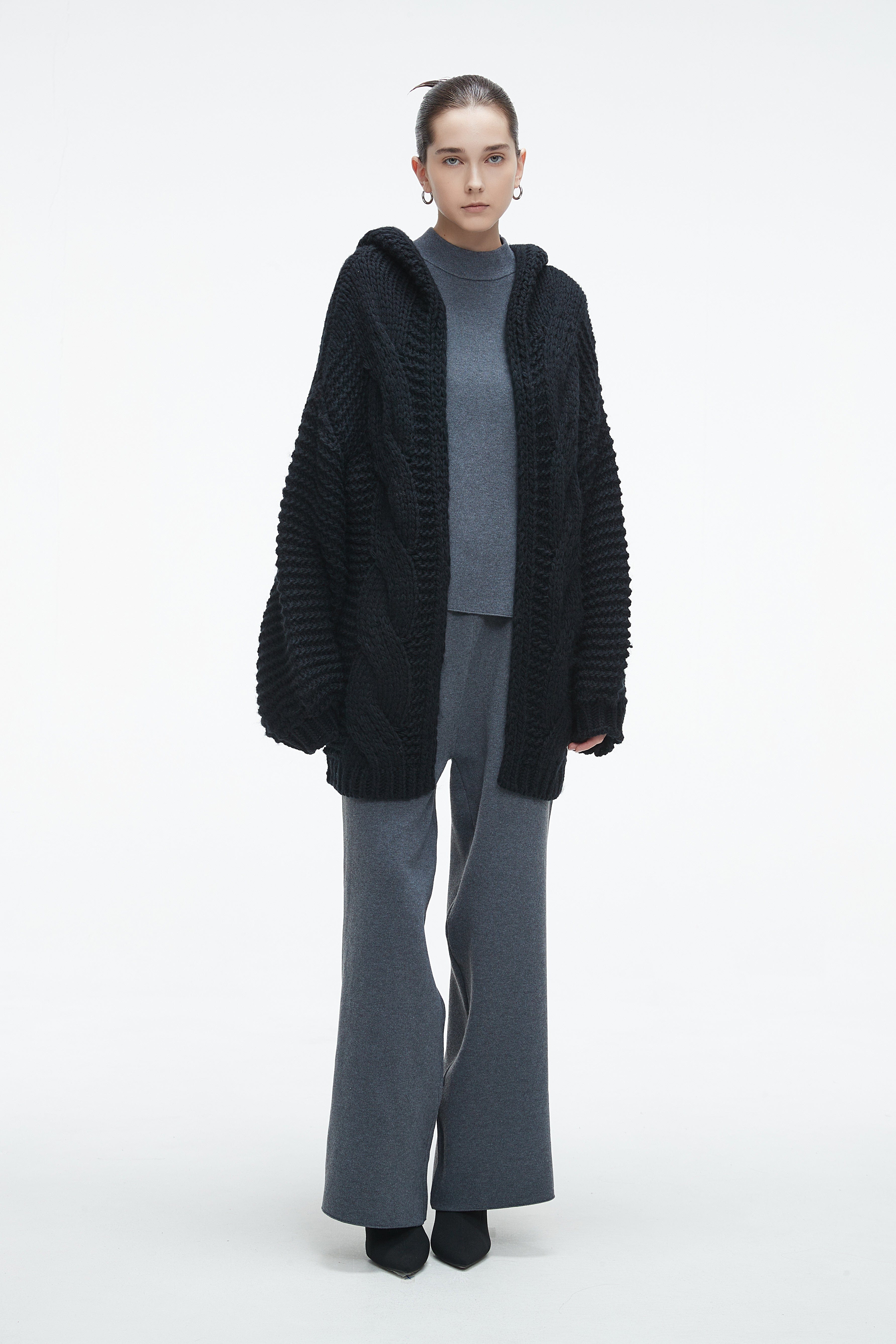 Long Wool Cardigan with Long Sleeves - Winter