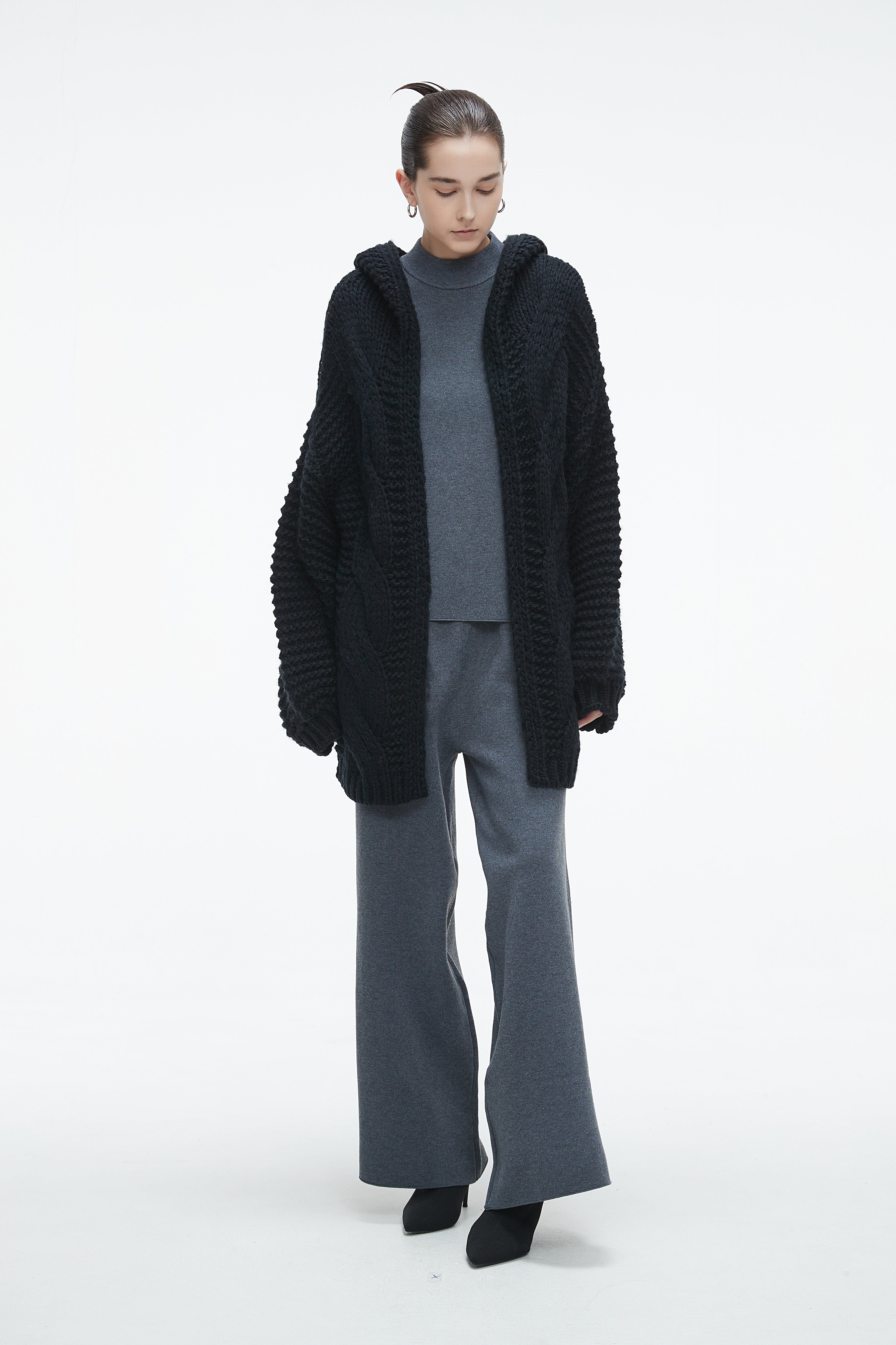 Long Wool Cardigan with Long Sleeves - Winter